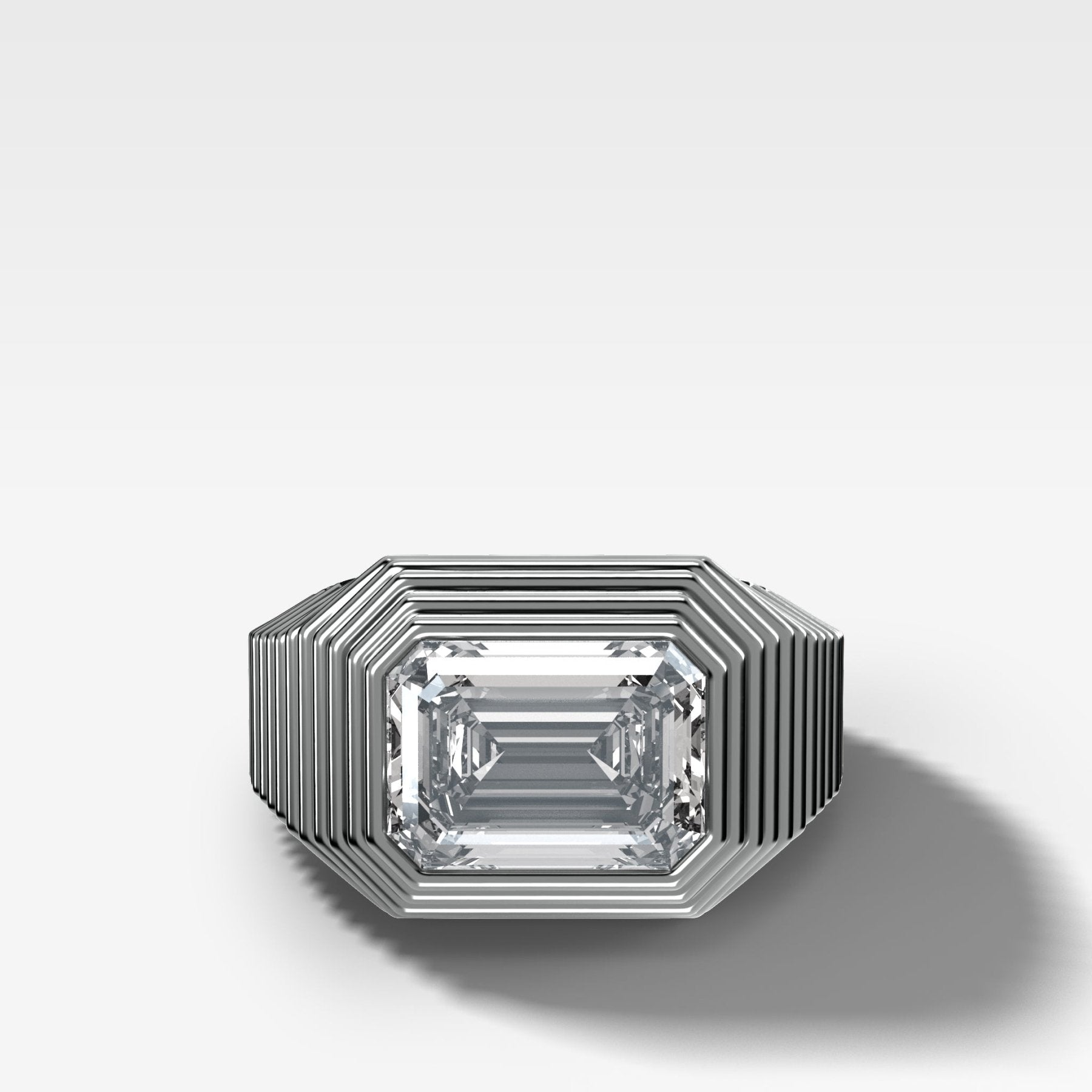 Ripple Solitaire Engagement Ring with East West Emerald Cut Diamond