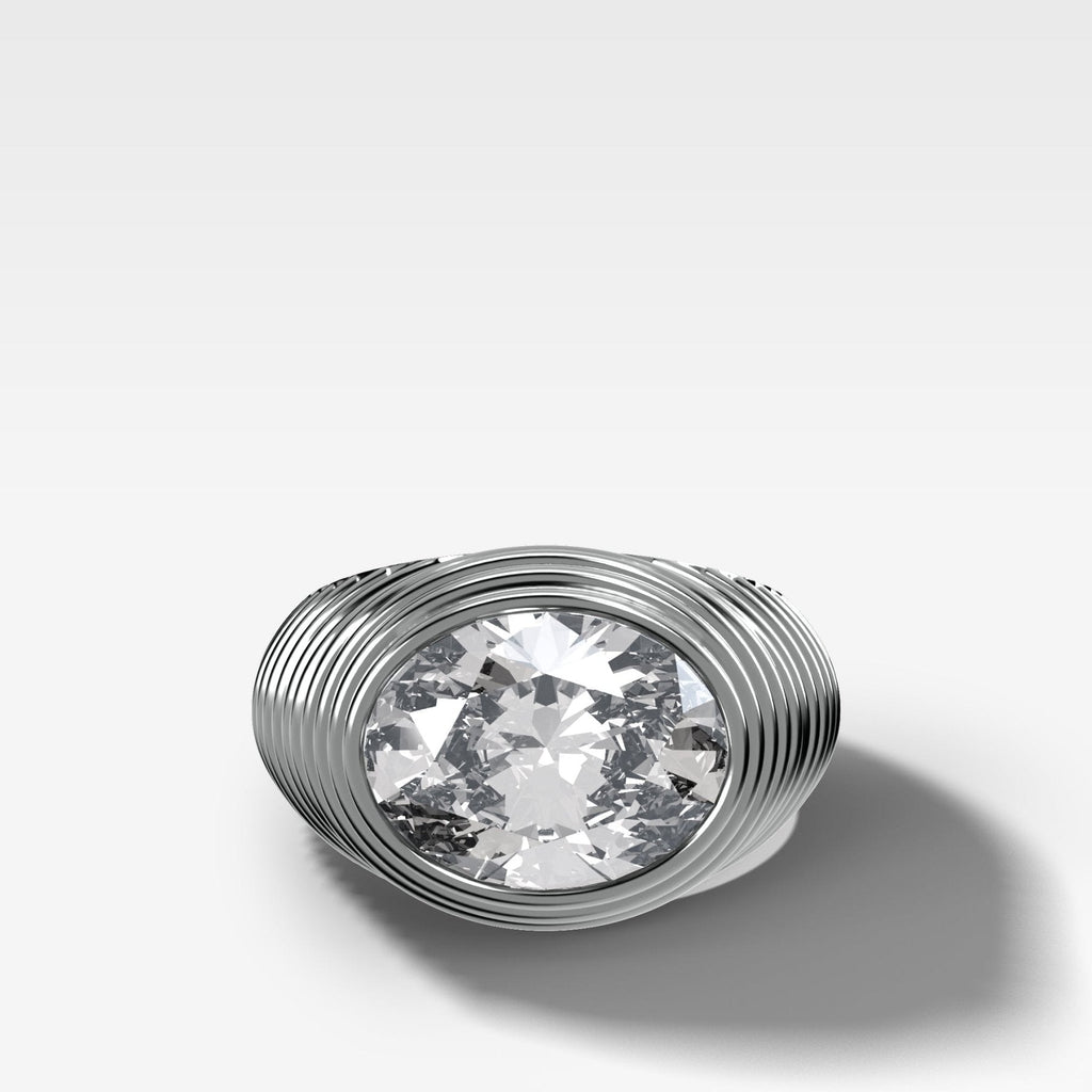 Ripple Solitaire Engagement Ring with East West Oval Cut Diamond
