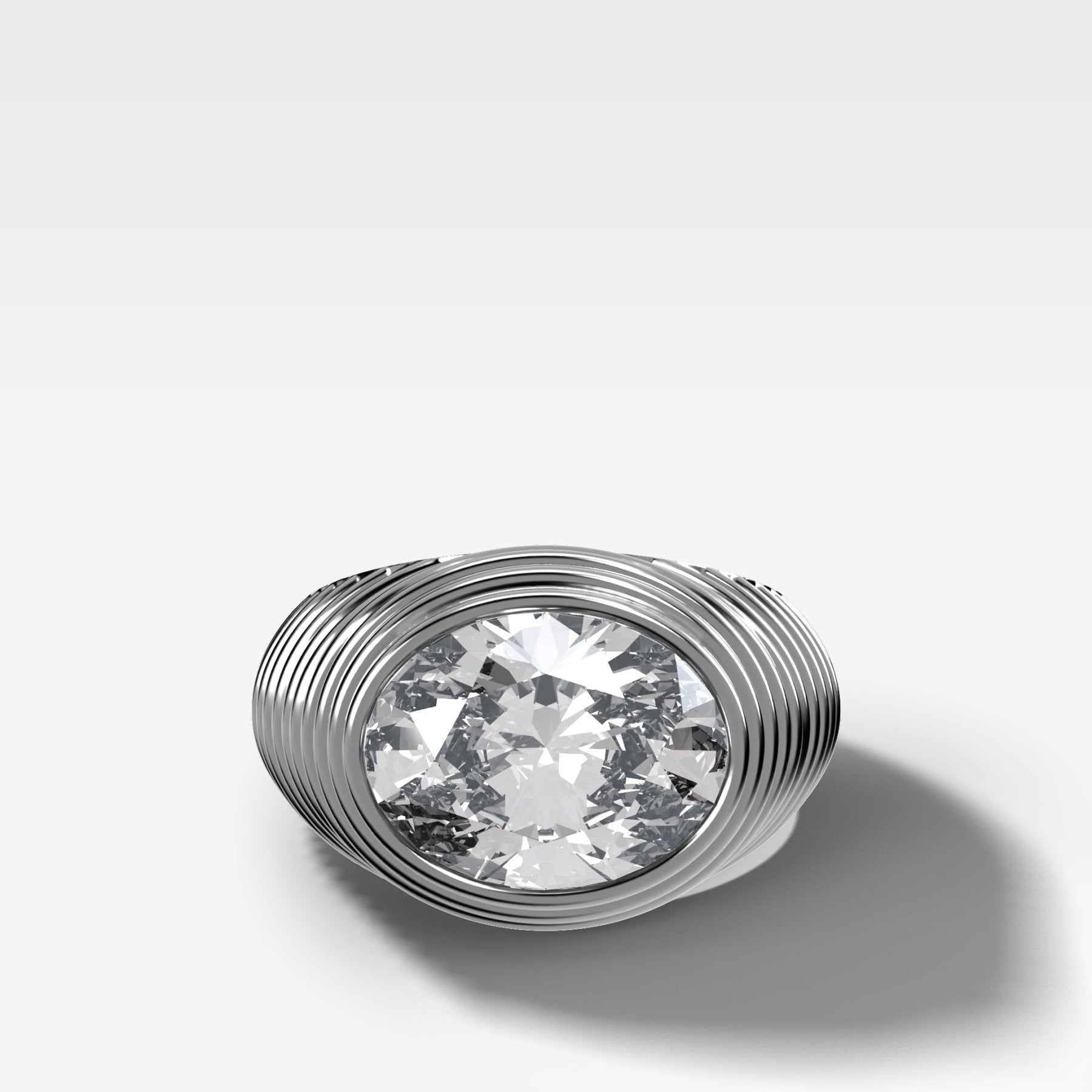 Ripple Solitaire Engagement Ring with East West Oval Cut Diamond