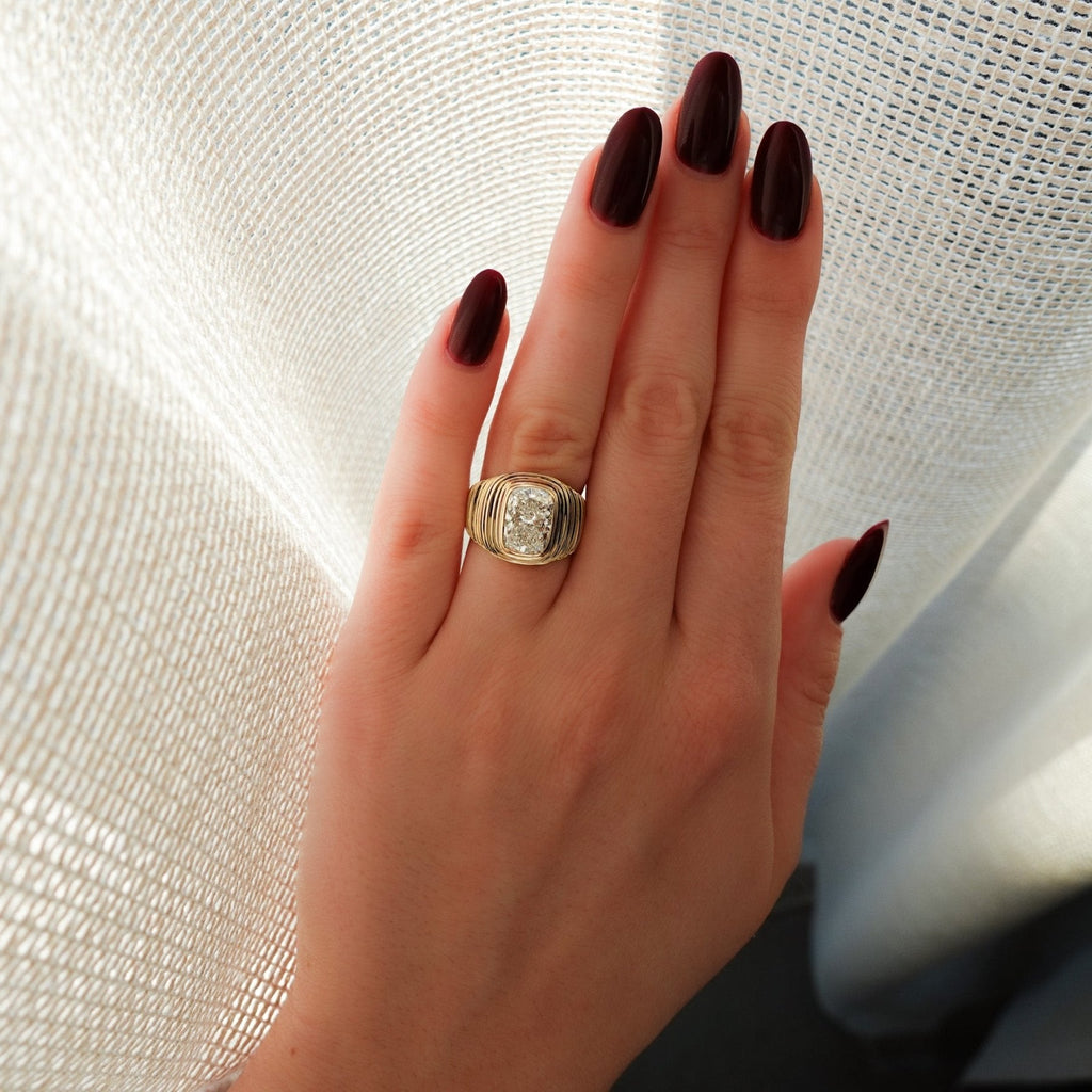 Ripple Solitaire Engagement Ring with Elongated Cushion Cut Diamond