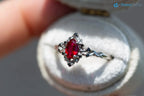 rose halo with oval lab grown ruby and black diamonds wedding ring DisneyValley