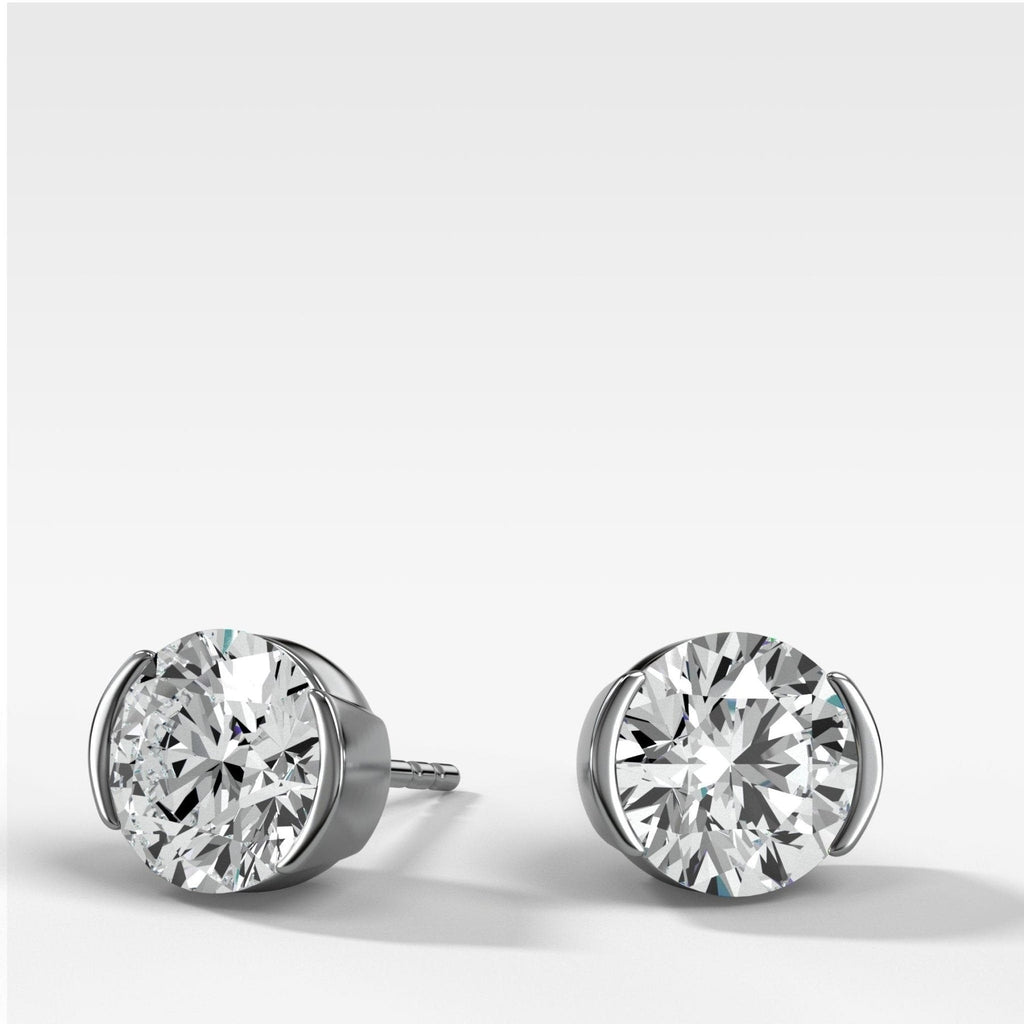Round Cut Half Bezel Diamond Studs