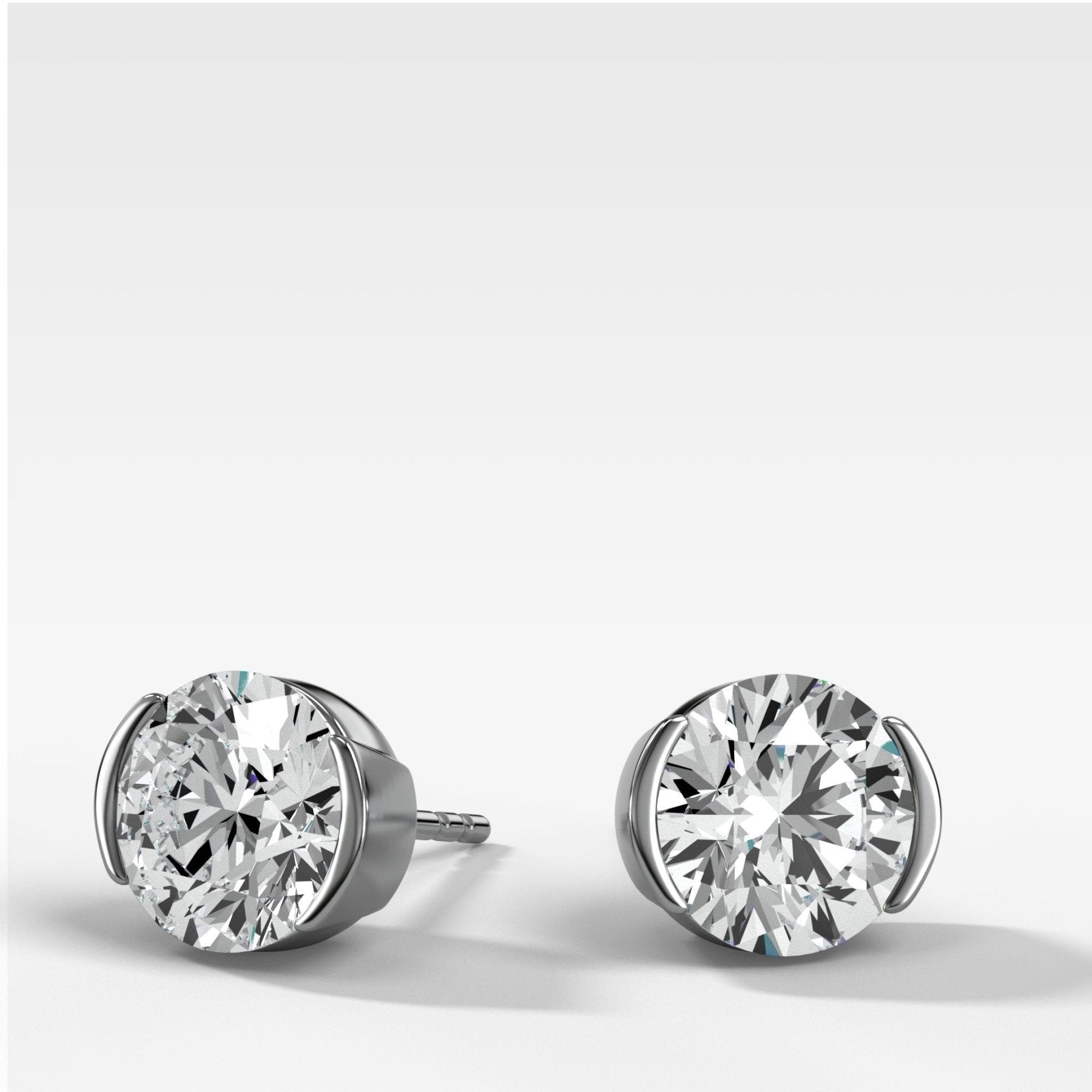 Round Cut Half Bezel Diamond Studs