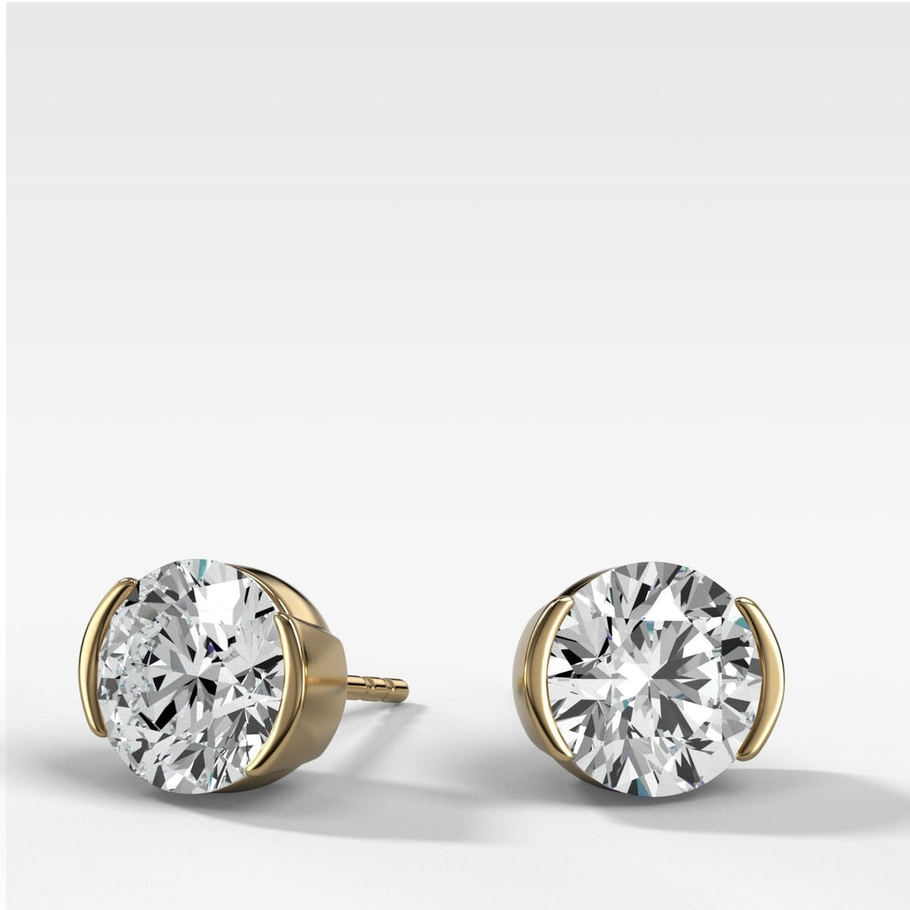 Round Cut Half Bezel Diamond Studs