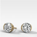 Round Cut Half Bezel Diamond Studs