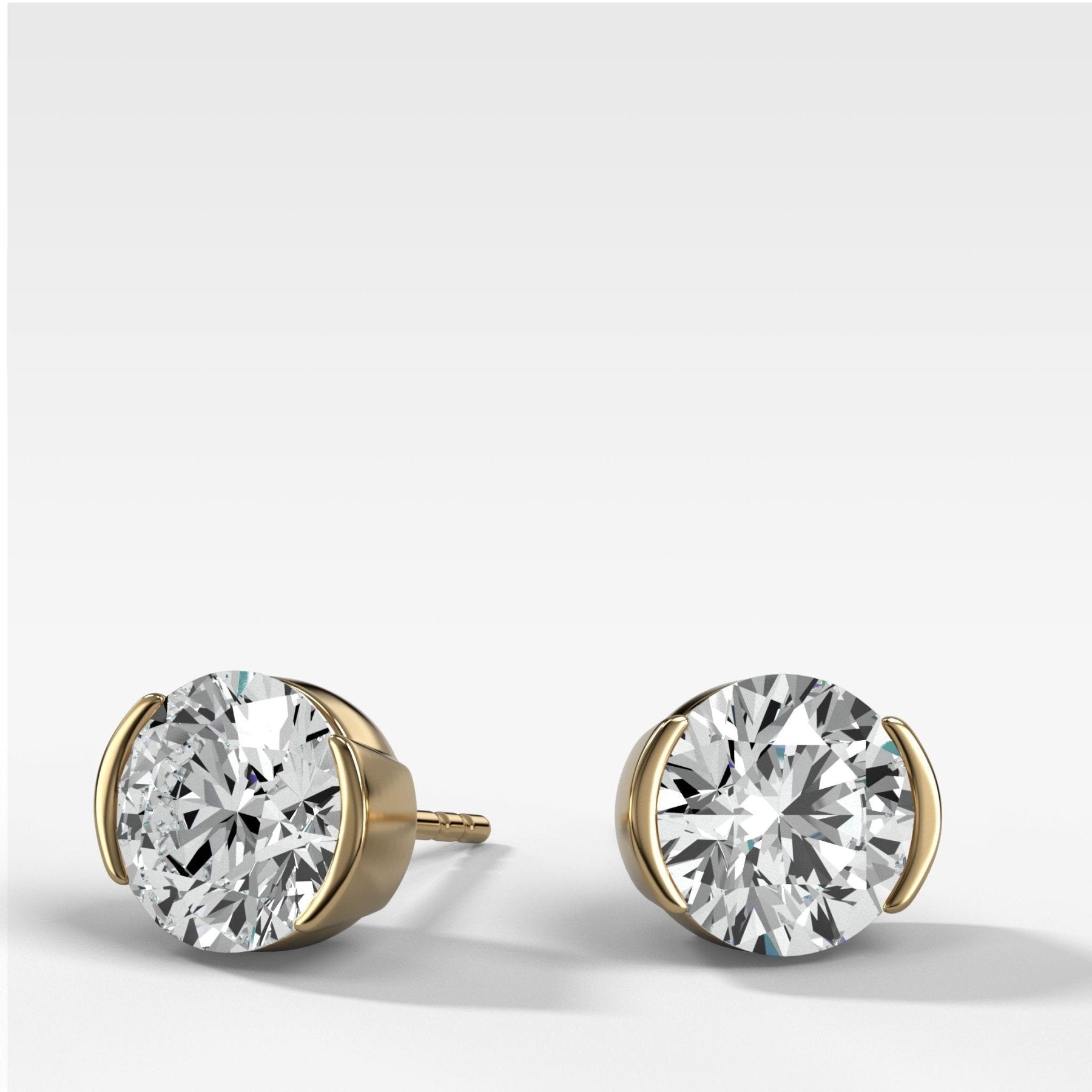 Round Cut Half Bezel Diamond Studs