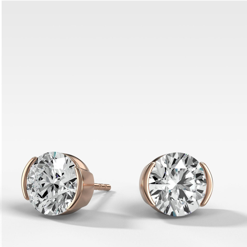 Round Cut Half Bezel Diamond Studs