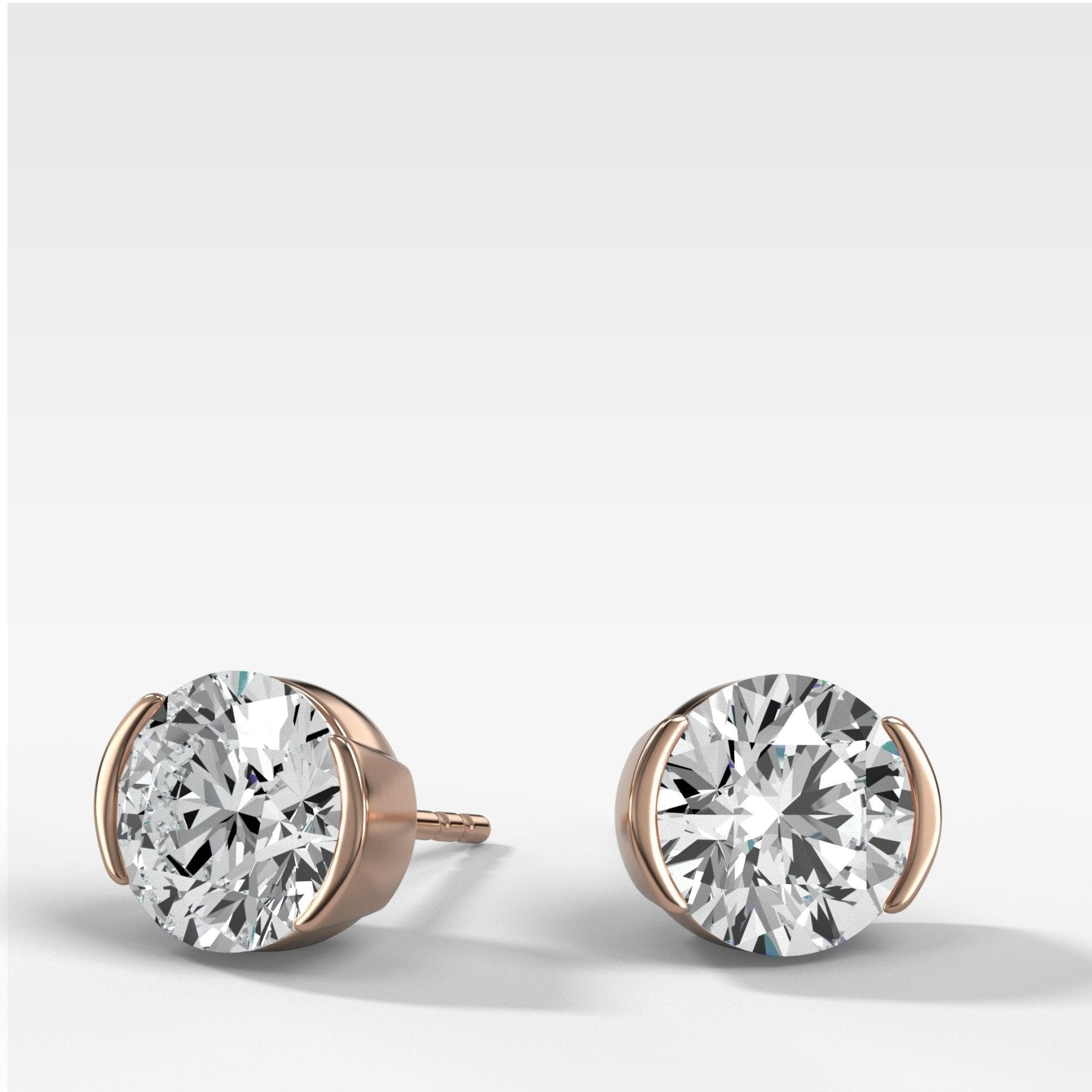 Round Cut Half Bezel Diamond Studs