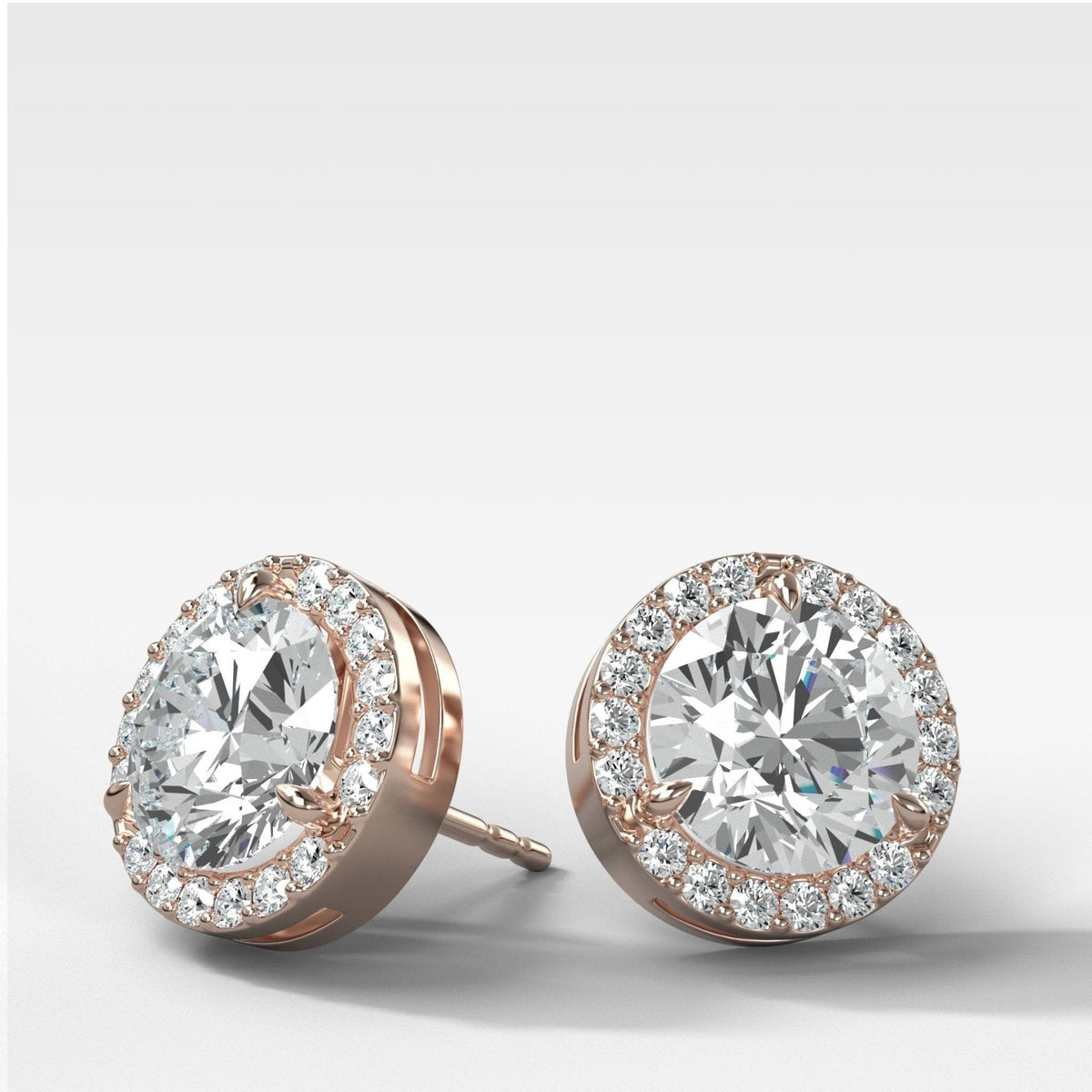 Round Cut Single Point Prong Diamond Studs With Micro Pavé Halo