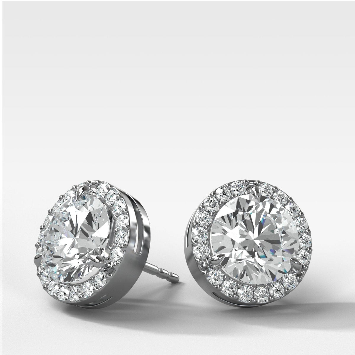 Round Cut Single Point Prong Diamond Studs With Micro Pavé Halo