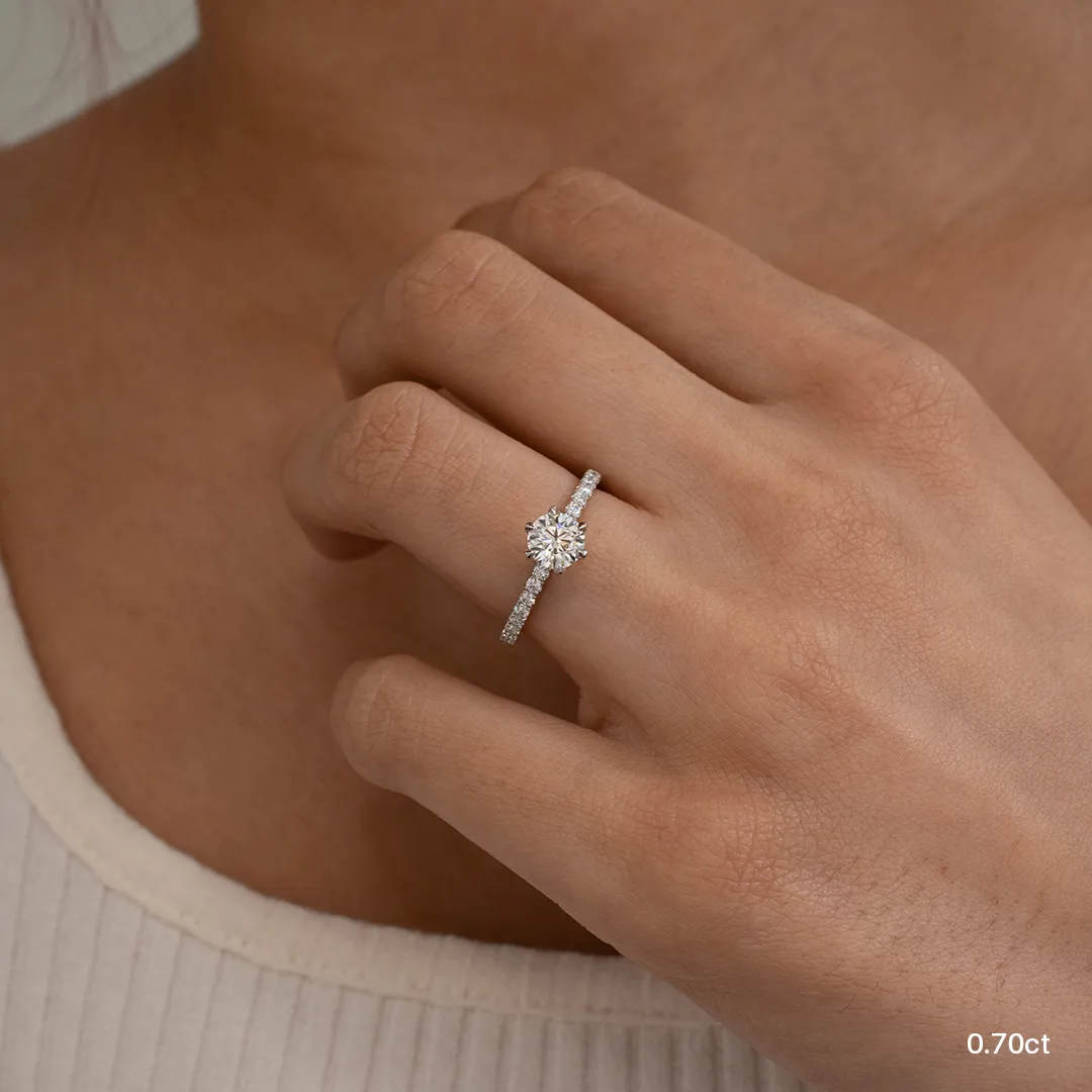 0.70 CT Round Cut Moissanite Pave Style Engagement Ring