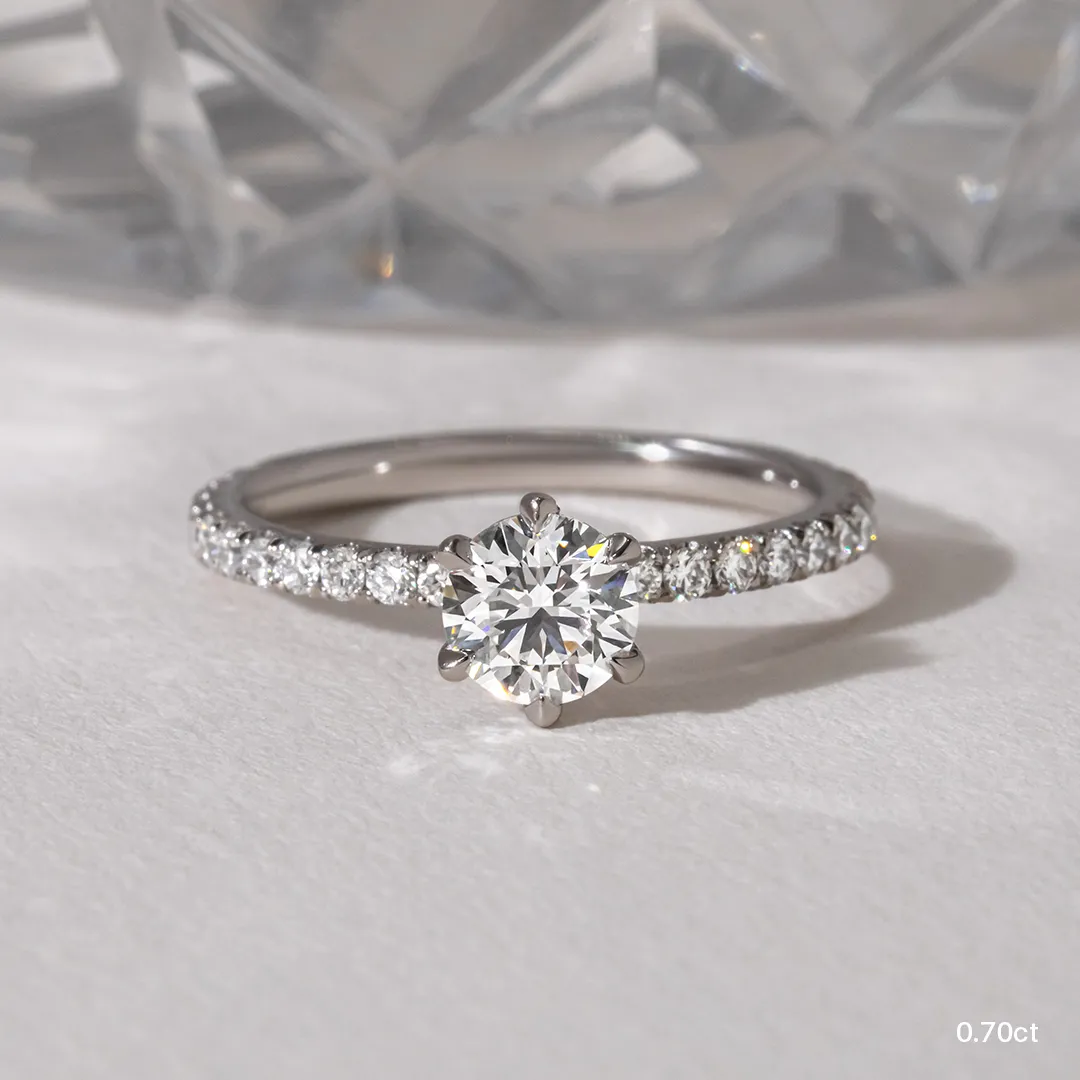 0.70 CT Round Cut Moissanite Pave Style Engagement Ring Main image