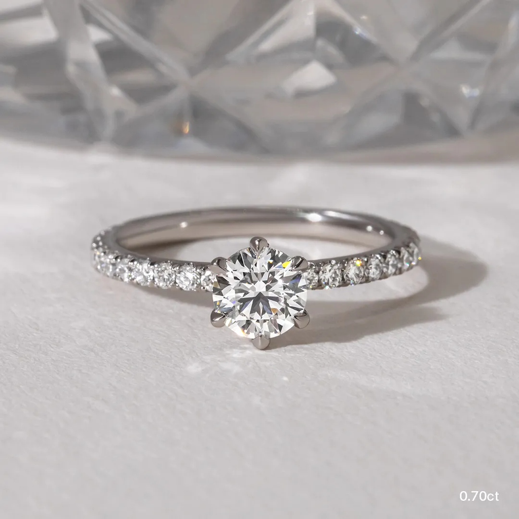 0.70 CT Round Cut Moissanite Pave Style Engagement Ring