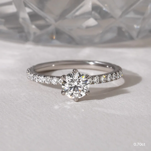 0.70 CT Round Cut Moissanite Pave Style Engagement Ring
