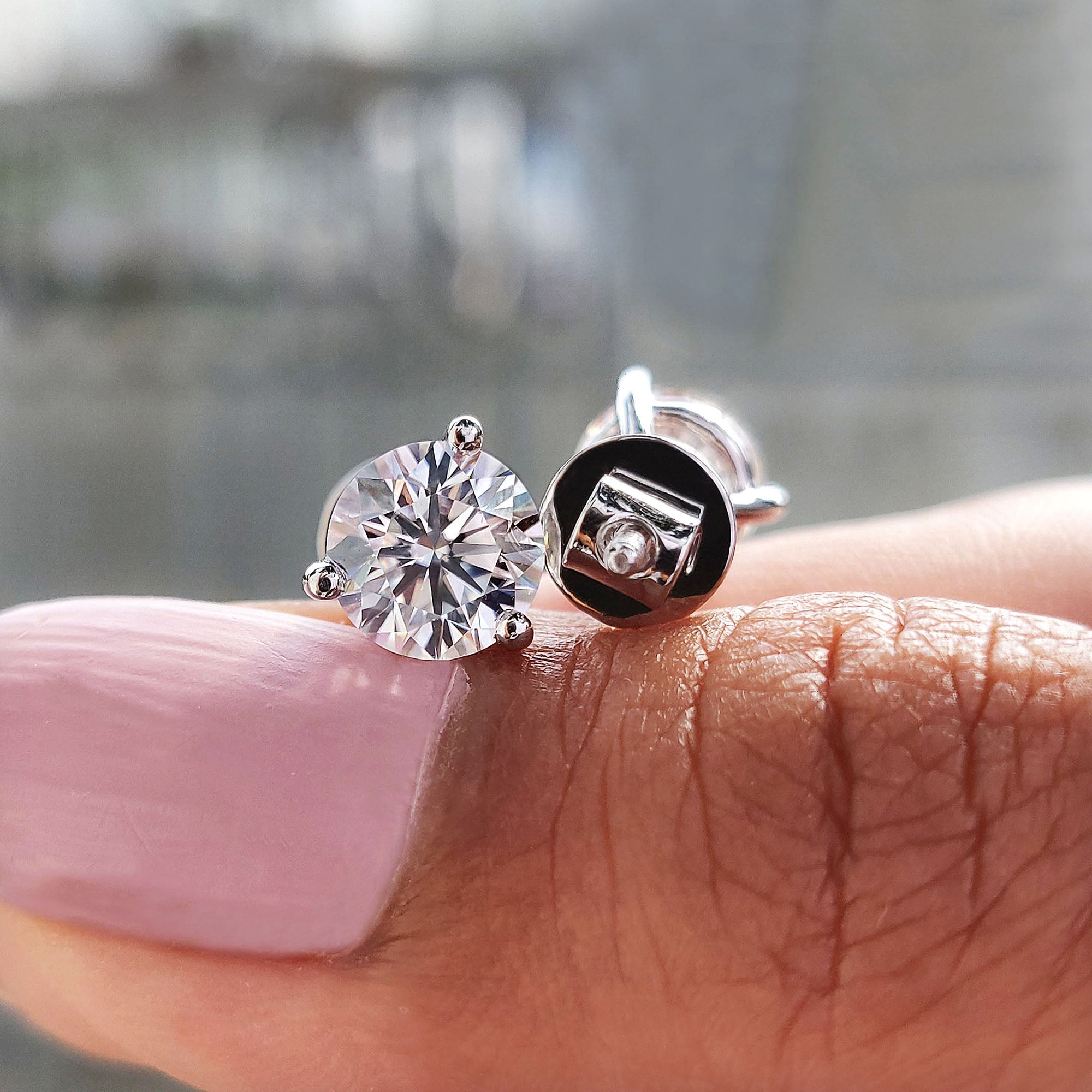 Round Cut Moissanite Earrings In Stud Style Secondary image