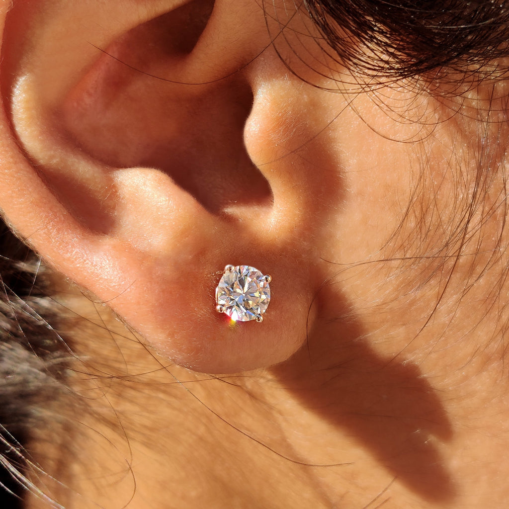Round Cut Earrings In Screw Back Style