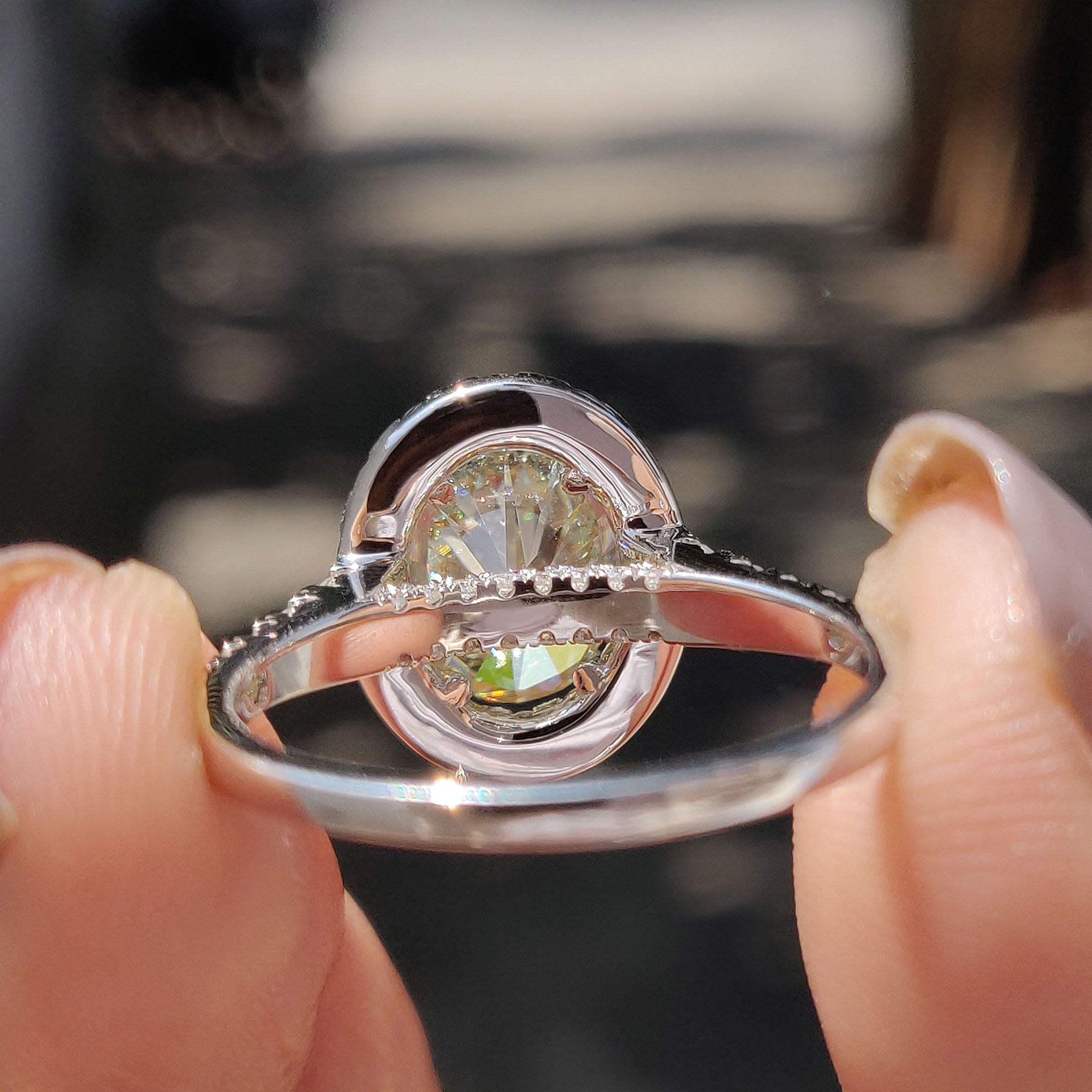 Light Yellow Oval Halo Engagement Ring