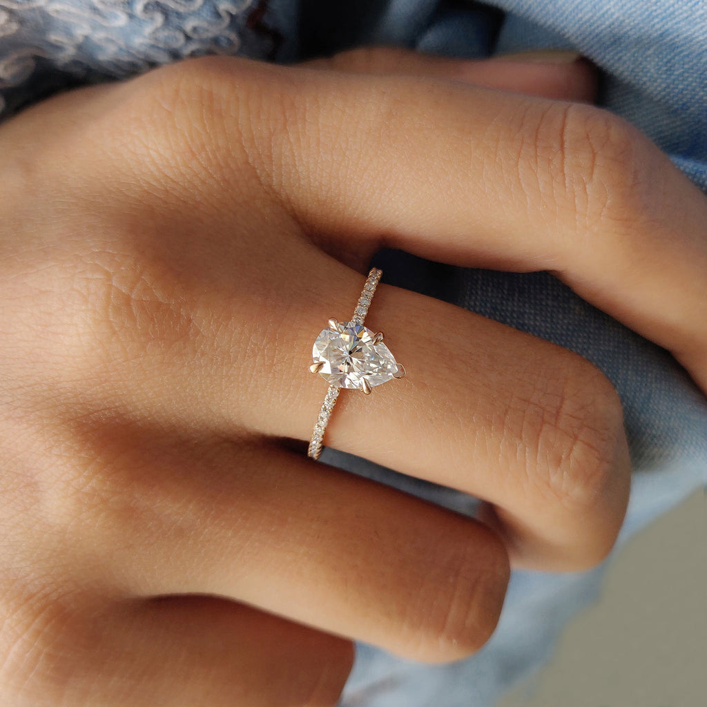 Pear Shaped Engagement Ring With Pave Setting
