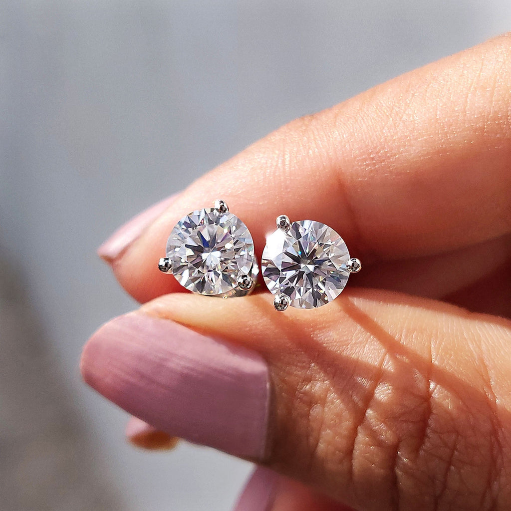 Round Cut Moissanite Earrings In Stud Style