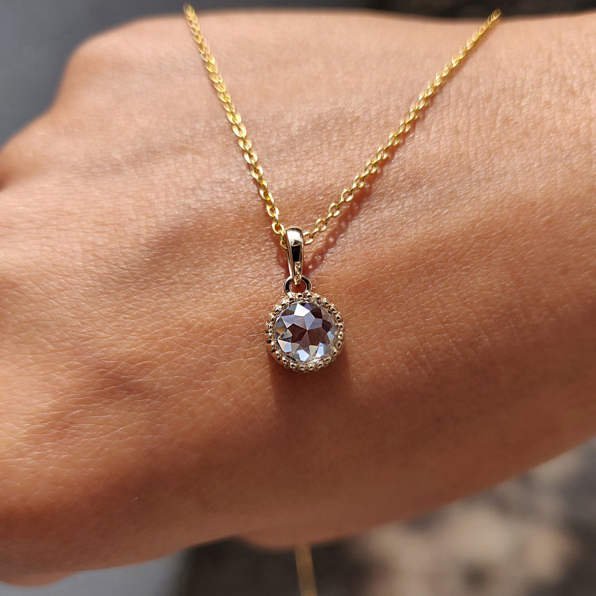Round Rose Cut moissanite pendant In Solitaire style