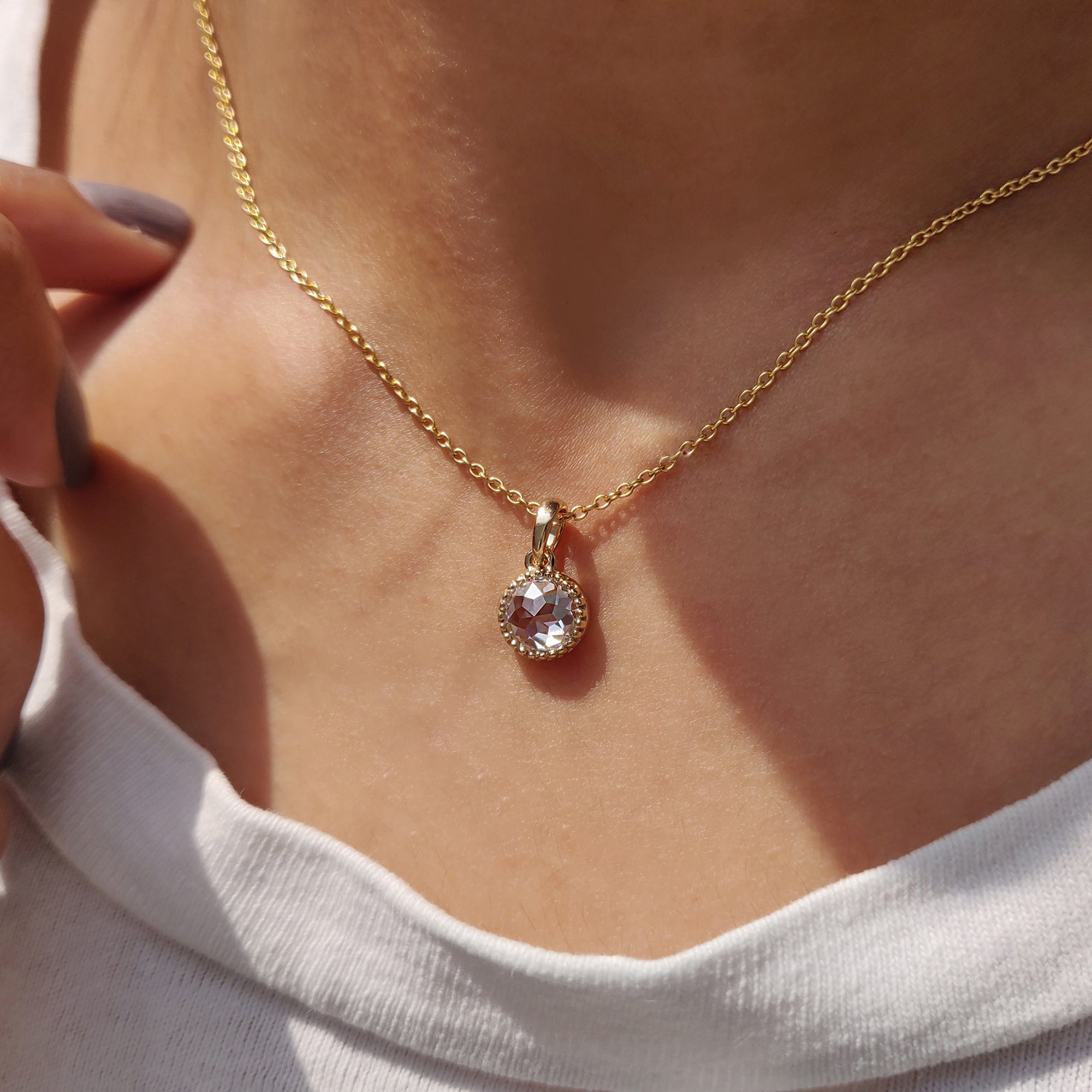 Round Rose Cut moissanite pendant In Solitaire style