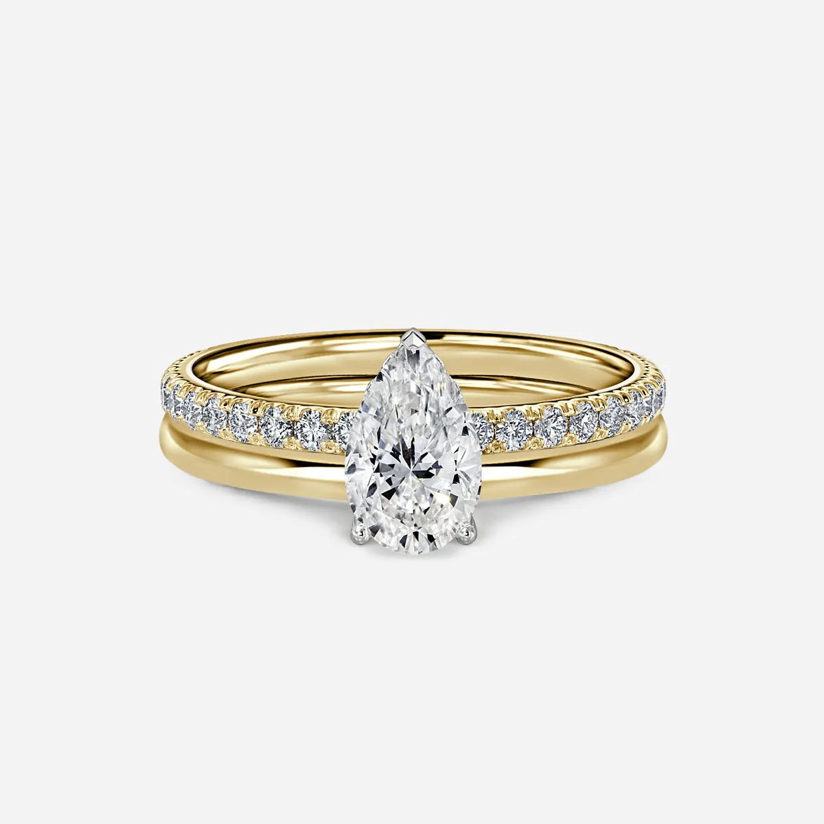 1.0 CT Pear Cut Moissanite Pave Bridal Ring Set