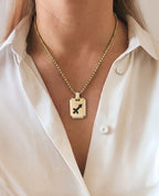 SAGITTARIUS MINI ZODIAC Dog Tag Gold Pendant with 0.25ct Black Diamonds