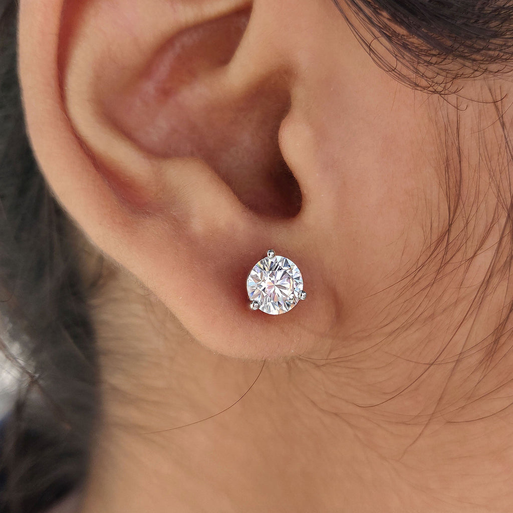 Round Cut Moissanite Earrings In Stud Style