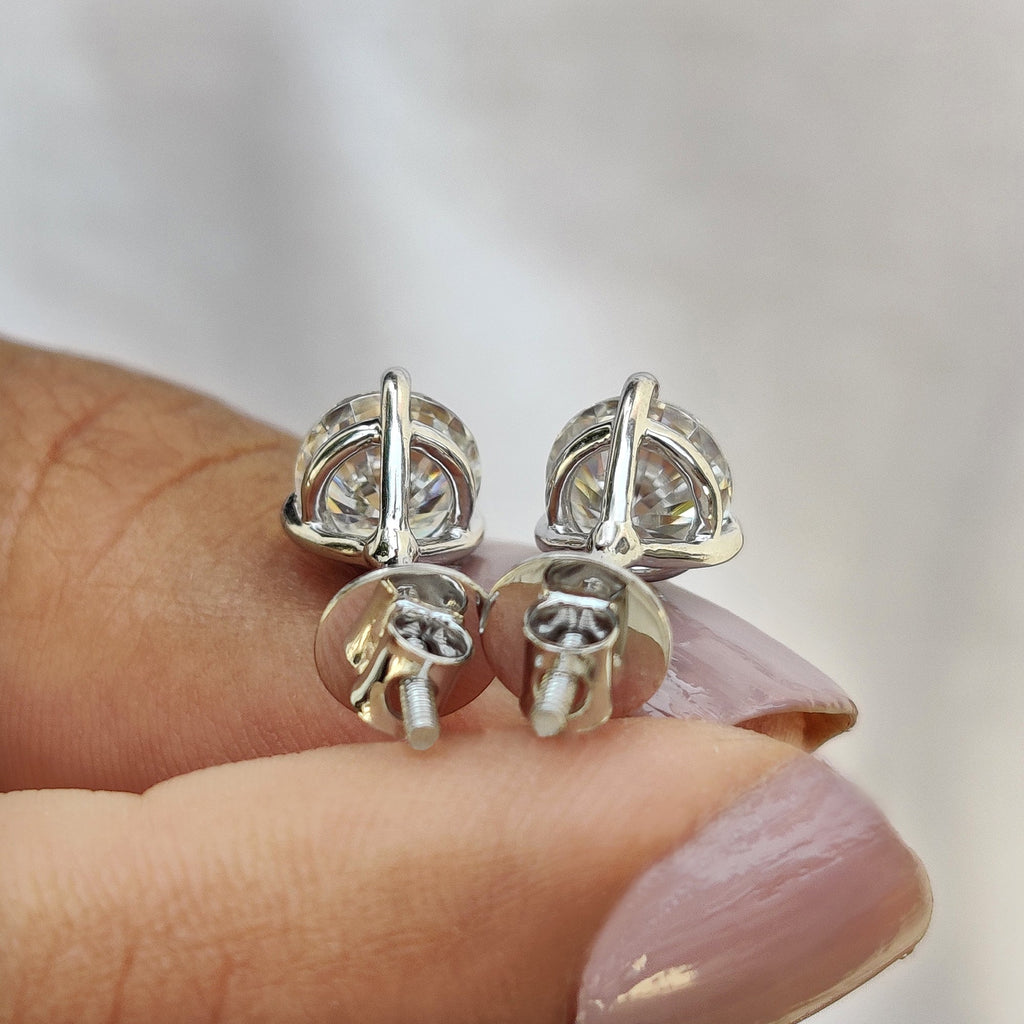 Martini Style Stud Earrings With Round Cut Moissanite