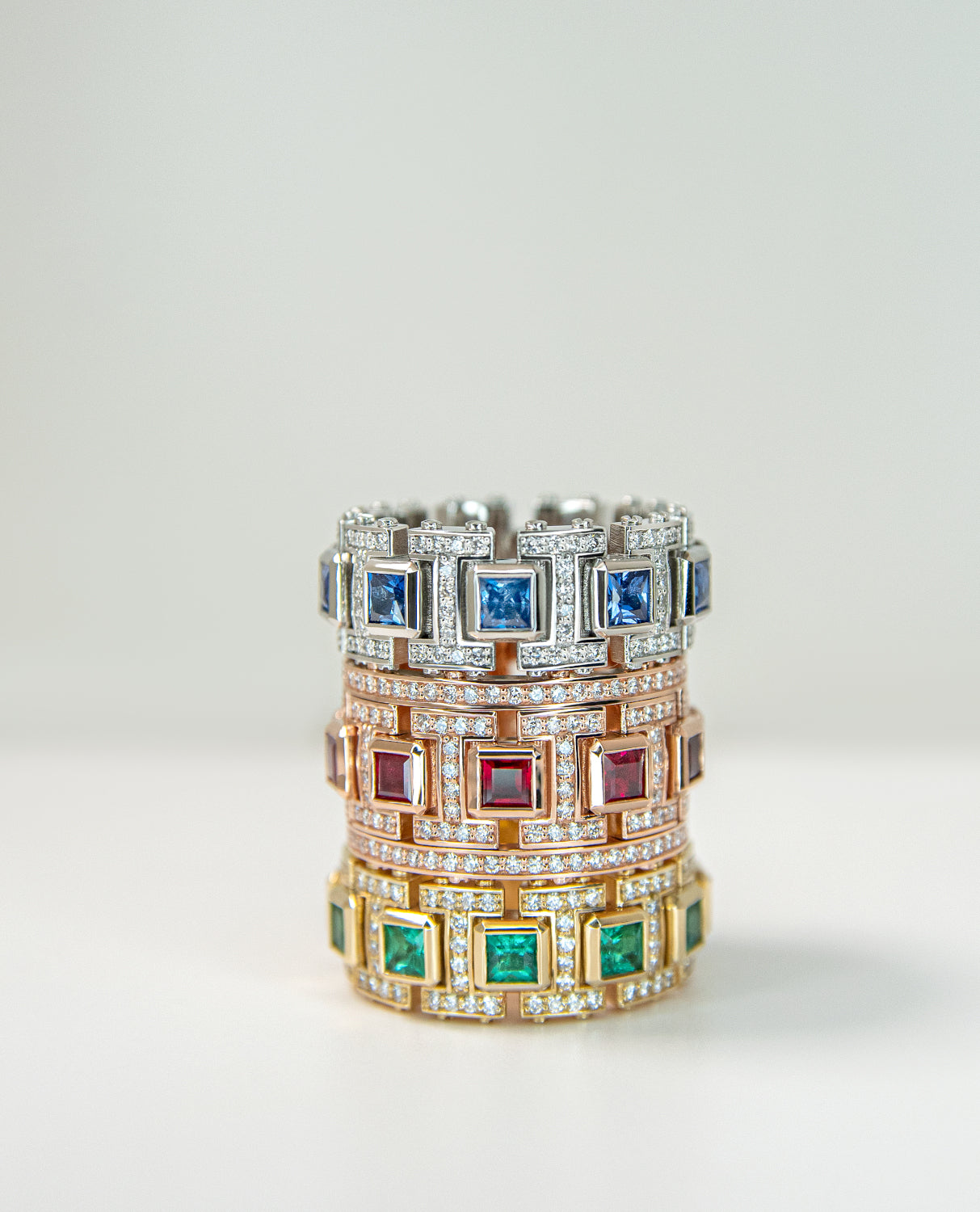 LA PAZ Two-Tone Gold Ring with 5.75ct Emeralds and Diamonds
