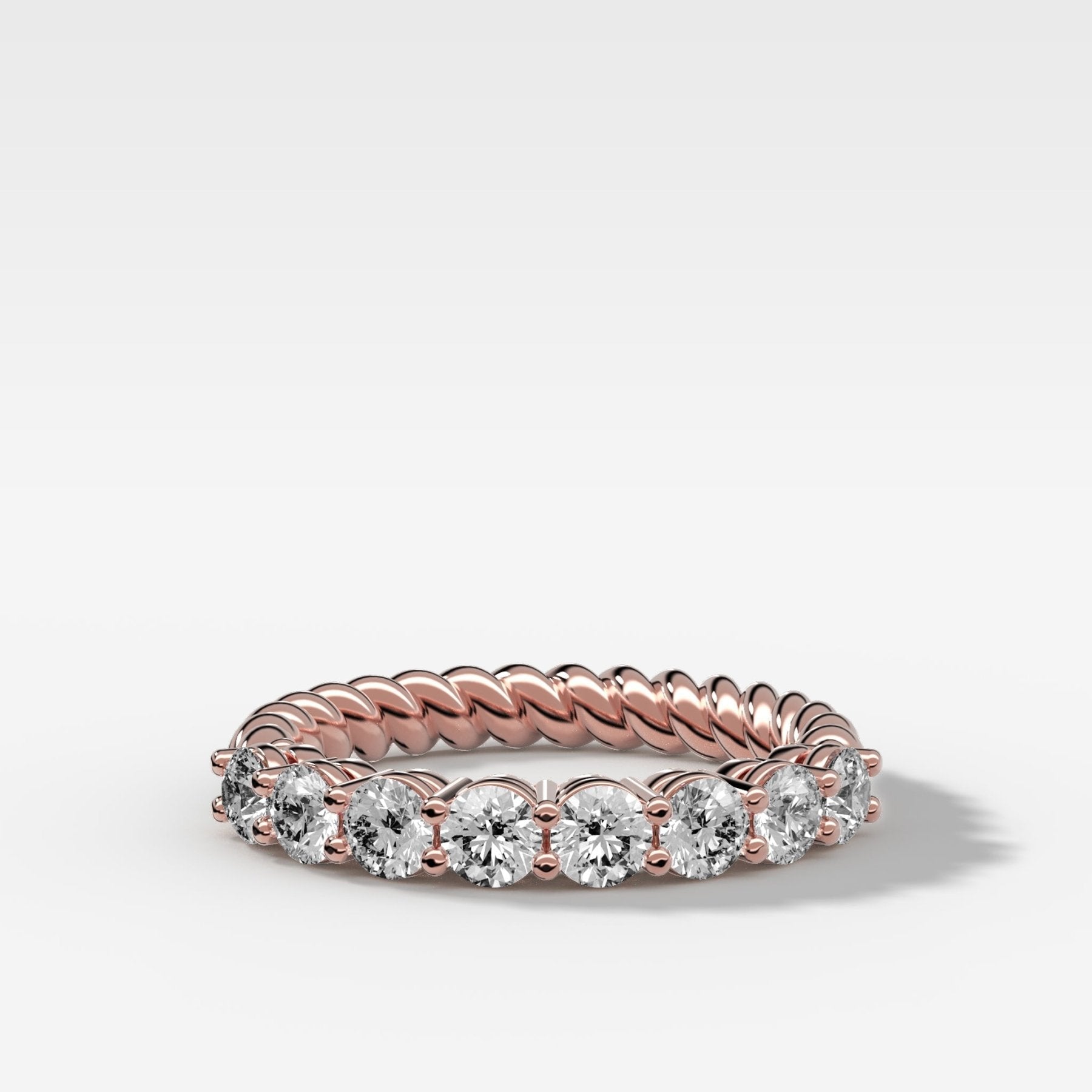 Shared Prong Rope Wedding Band With Round Diamonds