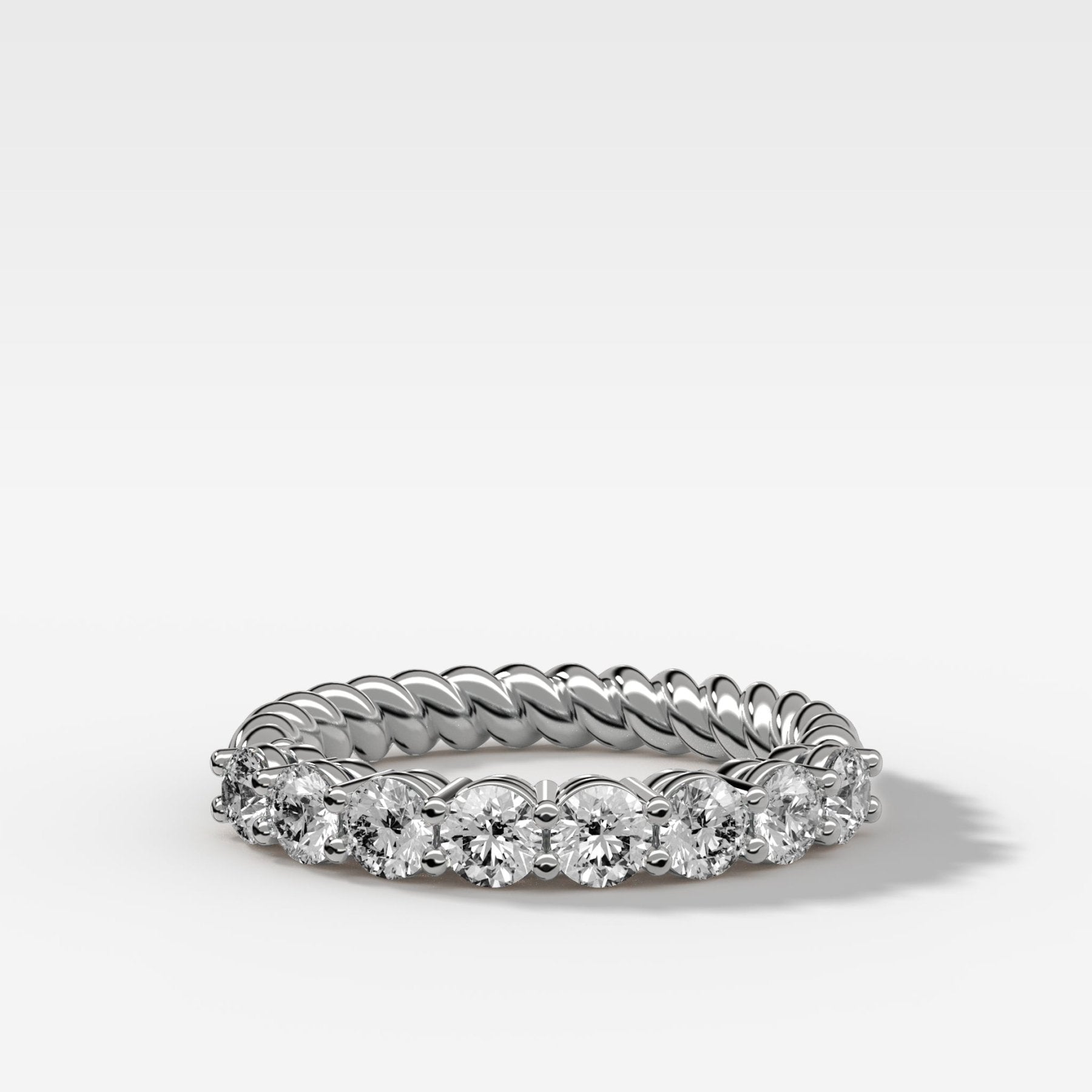 Shared Prong Rope Wedding Band With Round Diamonds