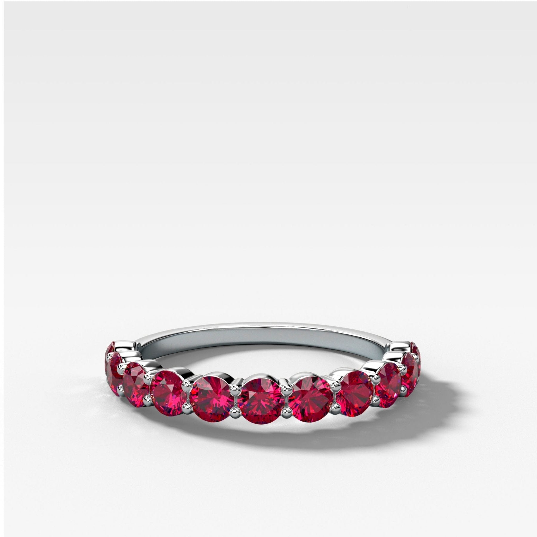 Shared Prong Wedding Band With Red Ruby Rounds Secondary image