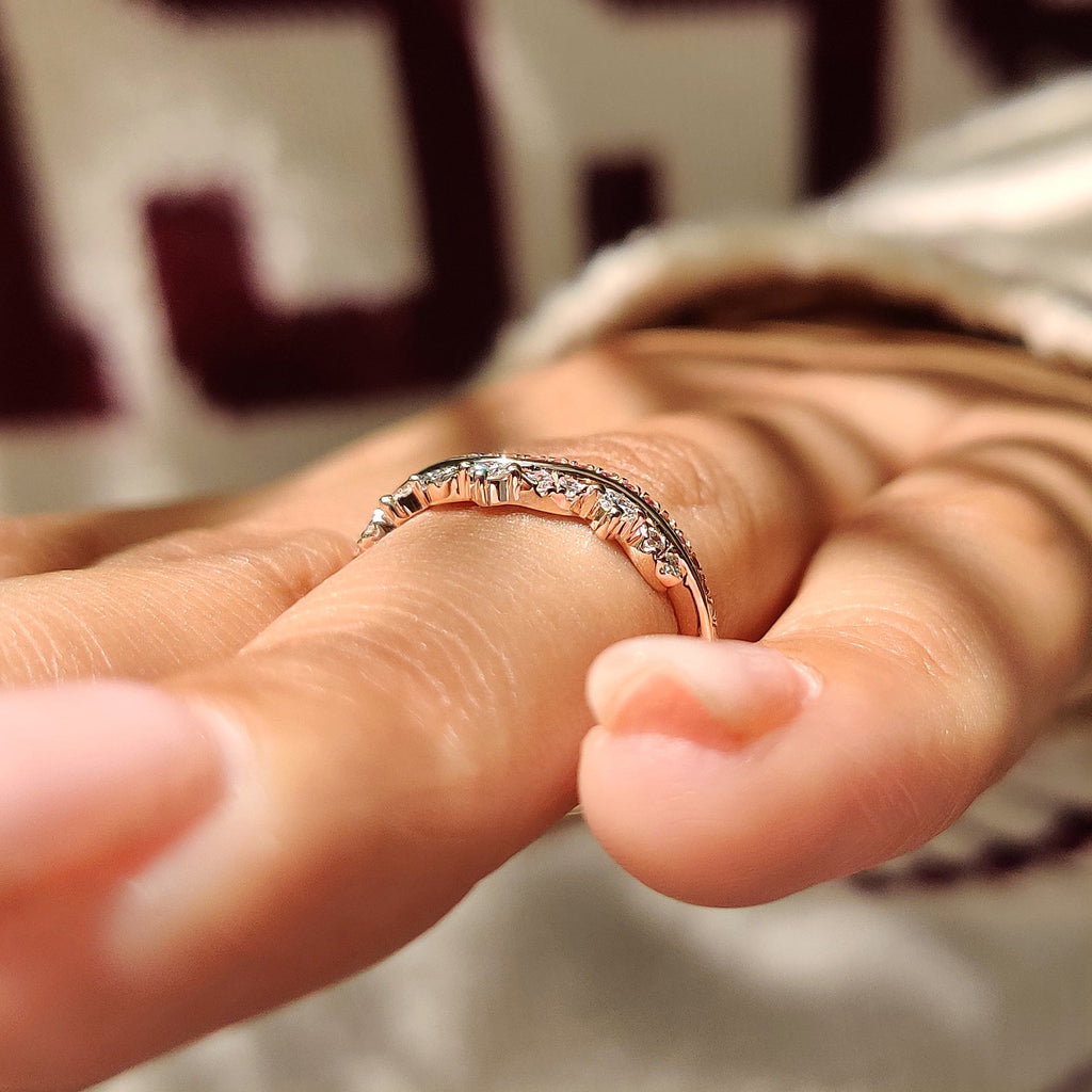 Pink Round Diamond Tiara Wedding Band In 3/4 Eternity Style