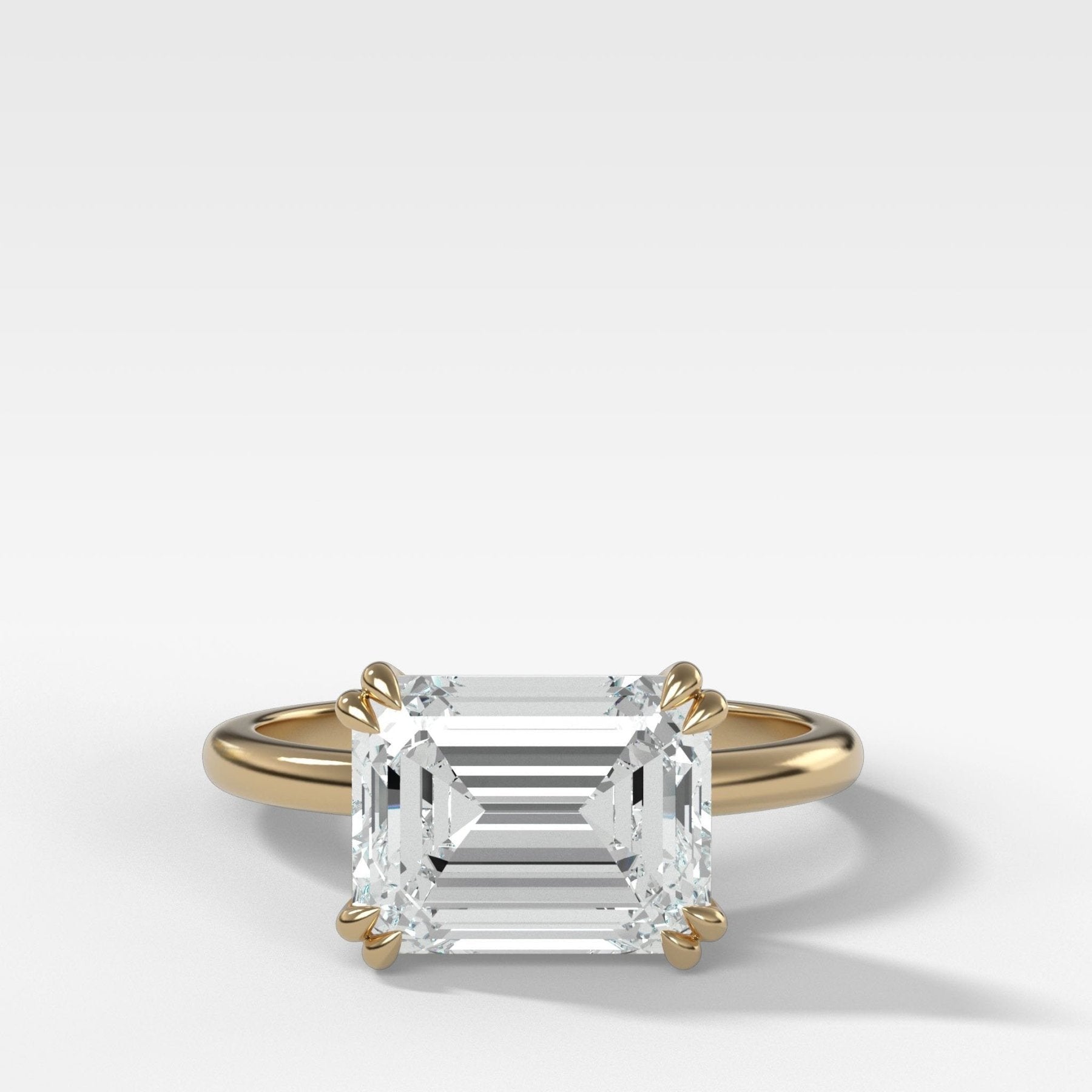 Signature Cathedral Solitaire Engagement Ring With 3.11ct Lab Grown Emerald Cut Diamond