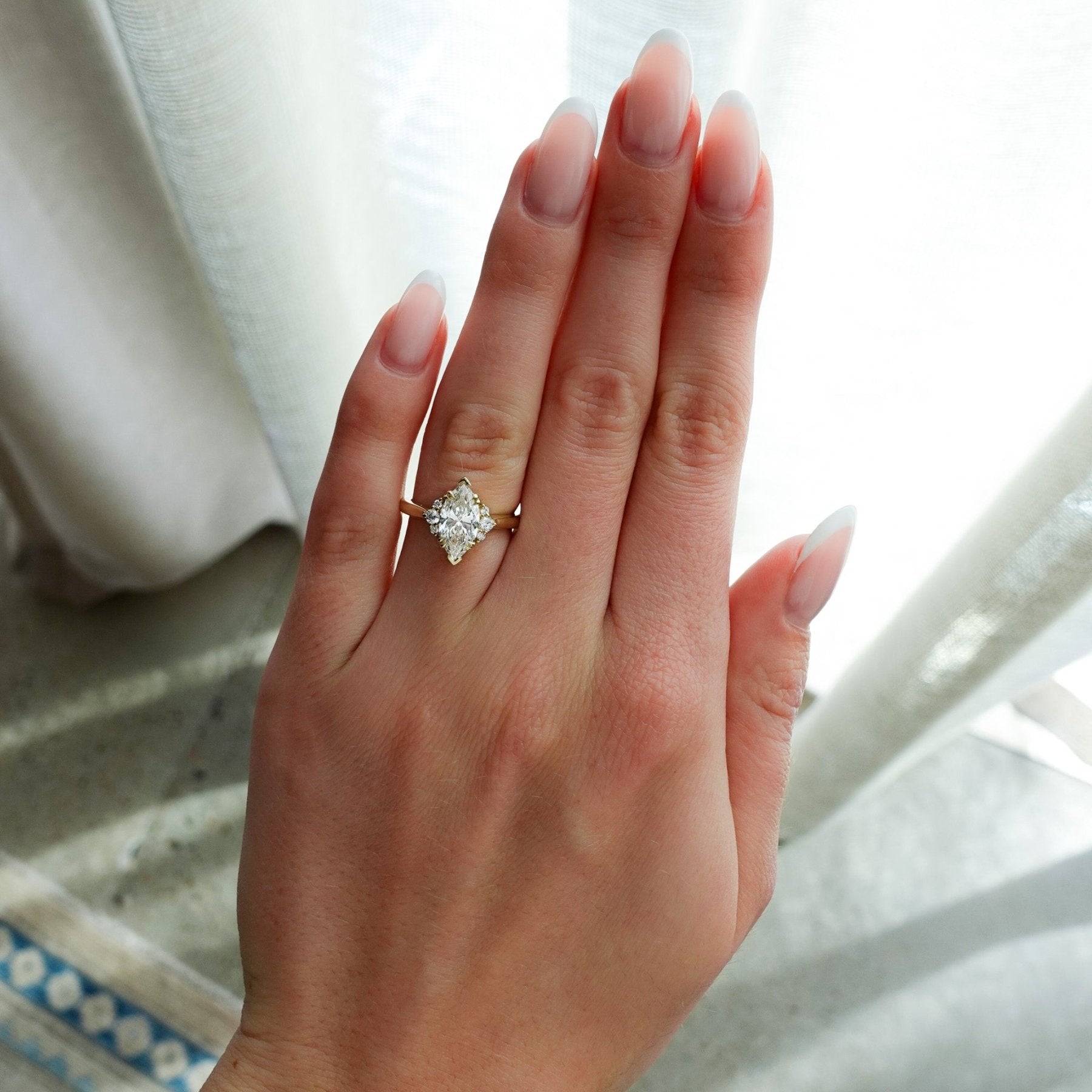 Signature Cluster Engagement Ring With Lab Grown 1.61ct Marquise Cut Diamond