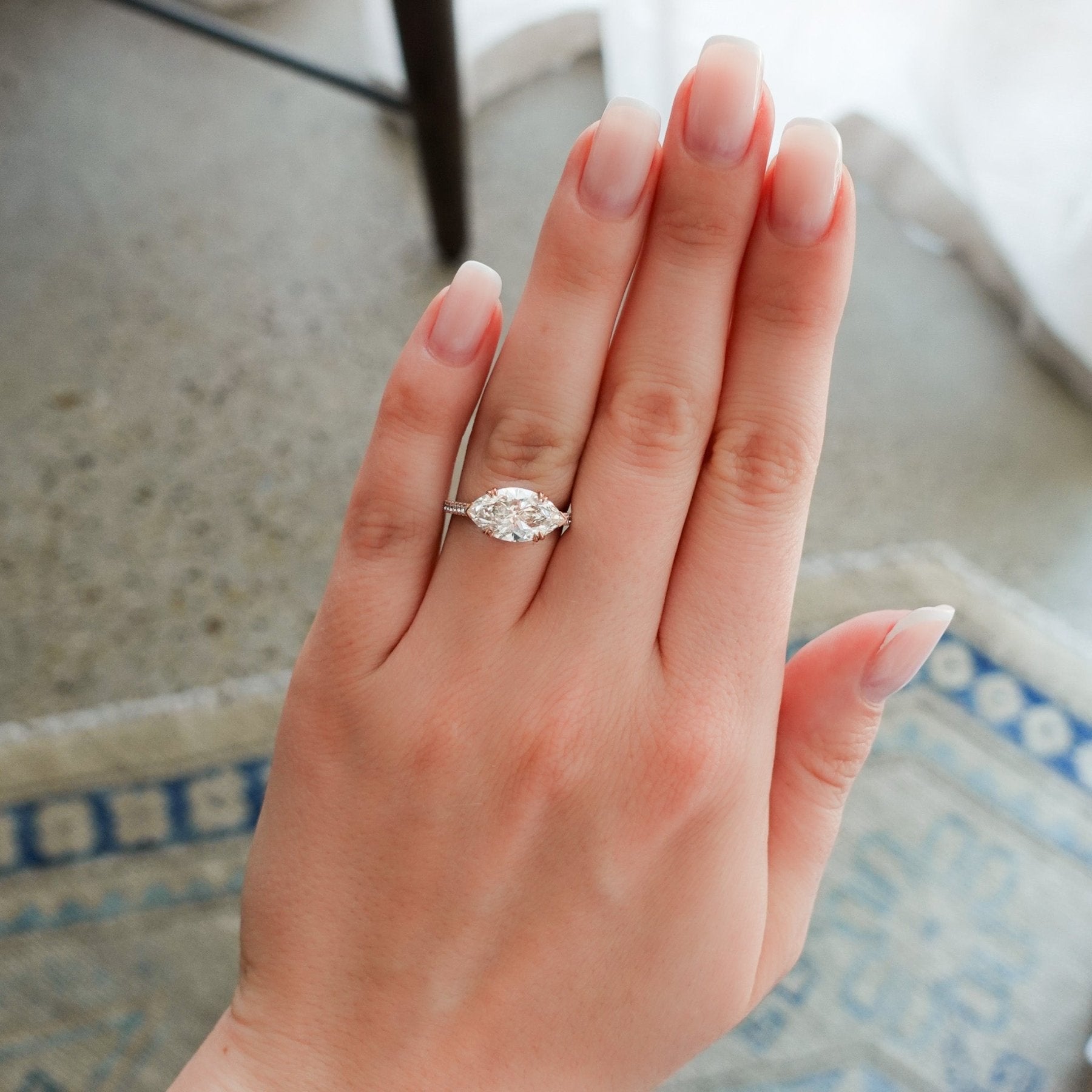 Signature Pave Engagement Ring With Lab Grown 3.05ct East West Marquise Cut Diamond