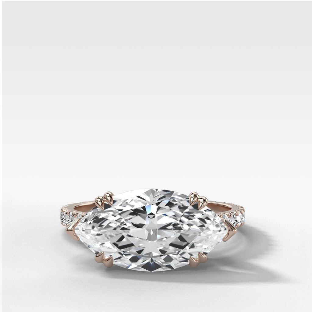 Signature Pave Engagement Ring With Lab Grown 3.05ct East West Marquise Cut Diamond