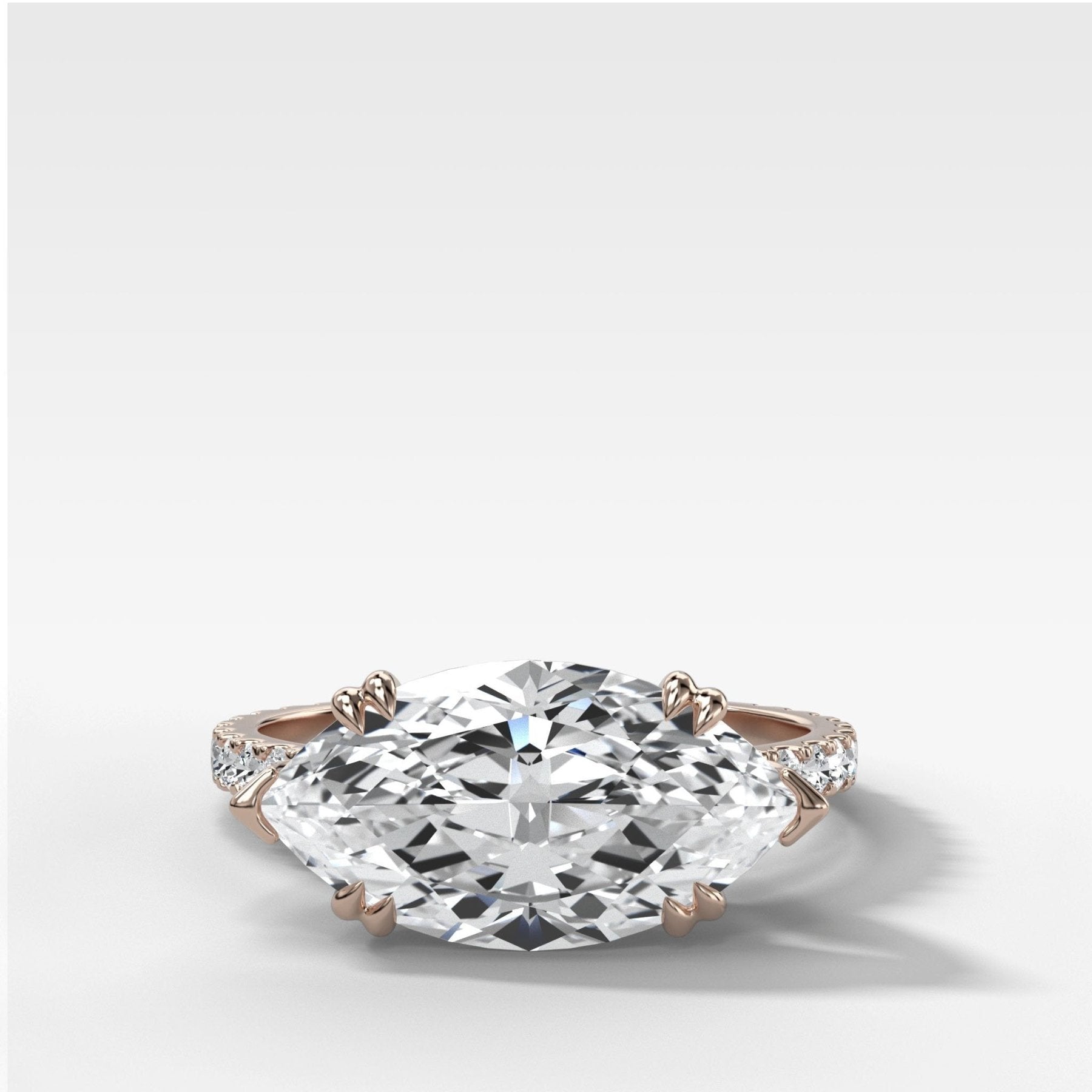 Signature Pave Engagement Ring With Lab Grown 3.05ct East West Marquise Cut Diamond