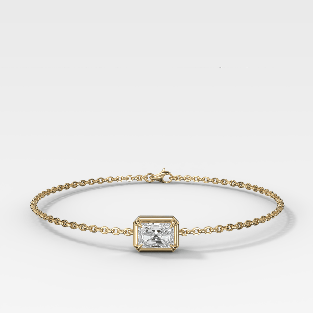 Single Stone Bezel Bracelet with East West Elongated Radiant Cut Diamond