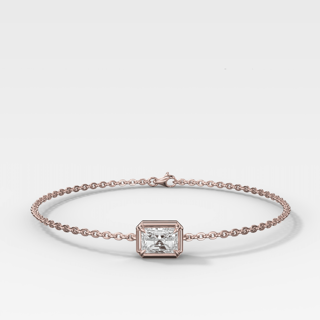 Single Stone Bezel Bracelet with East West Elongated Radiant Cut Diamond