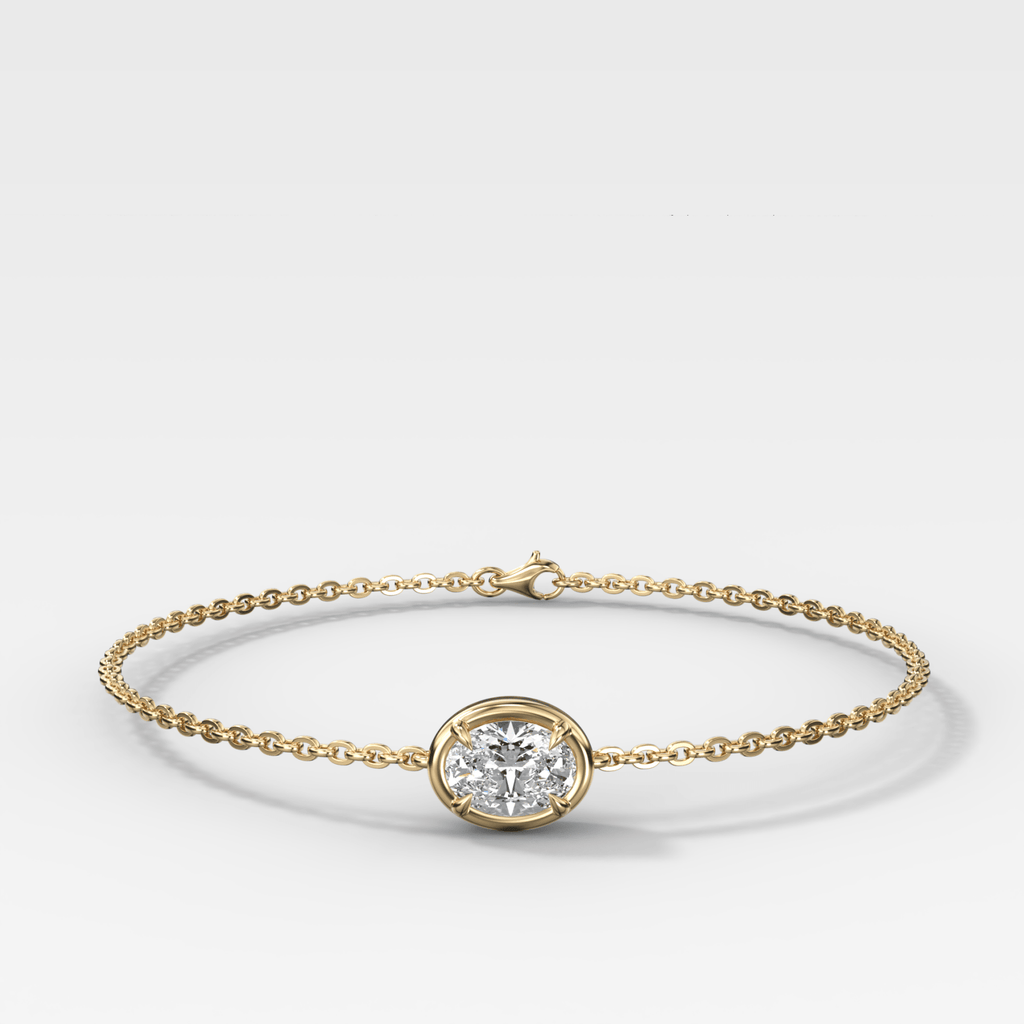 Single Stone Bezel Bracelet with East West Oval Cut Diamond