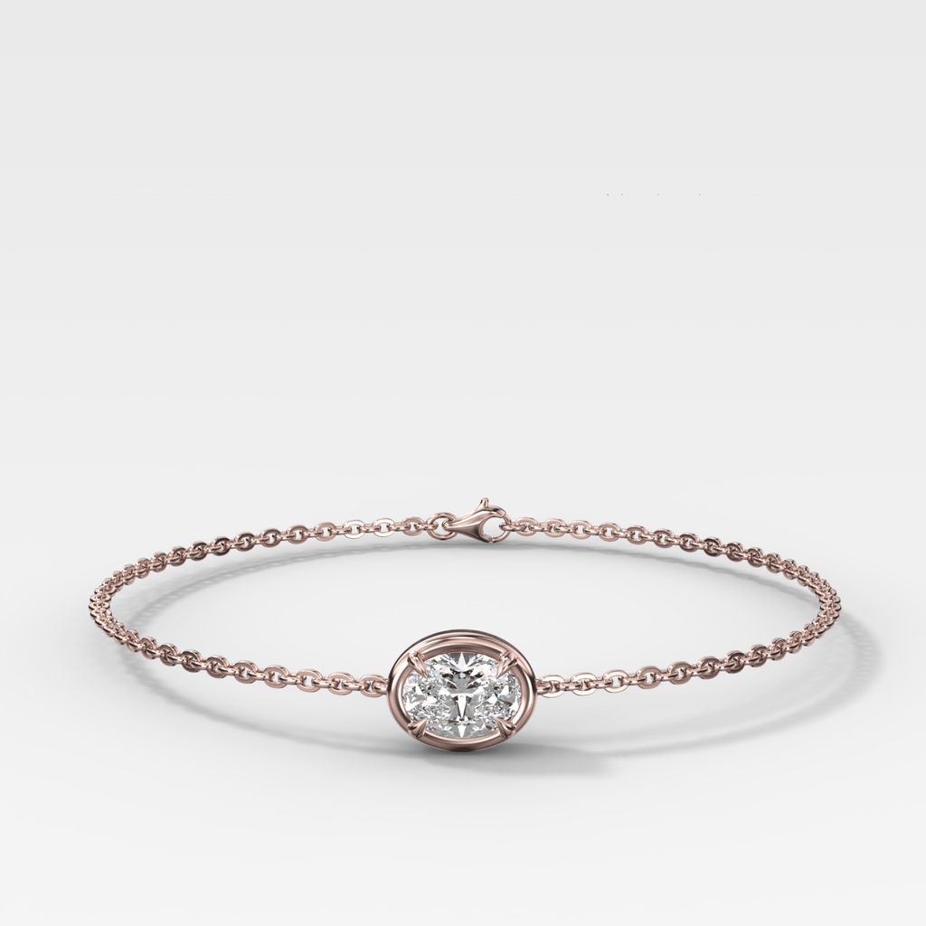 Single Stone Bezel Bracelet with East West Oval Cut Diamond