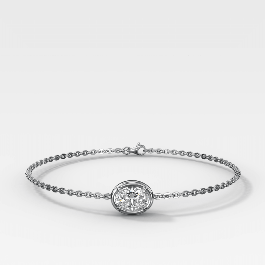 Single Stone Bezel Bracelet with East West Oval Cut Diamond