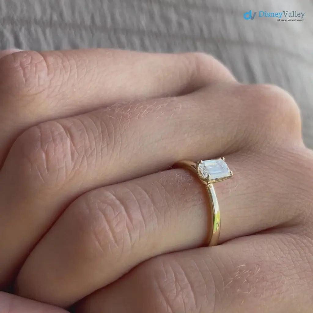 single stone emerald moissanite minimalist wedding ring Secondary image