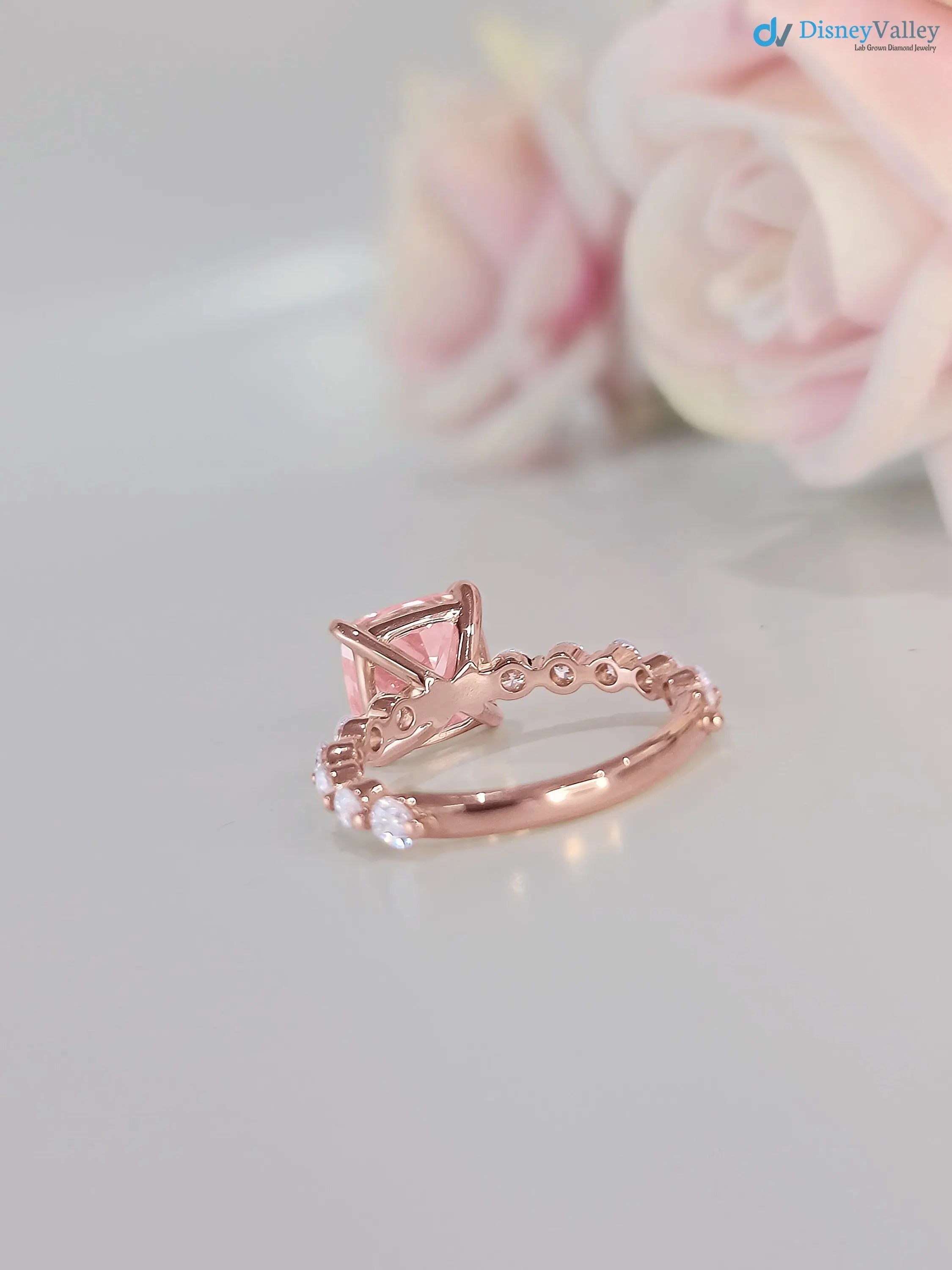 solid Rose Gold pink Cushion diamond engagement ring - DisneyValley
