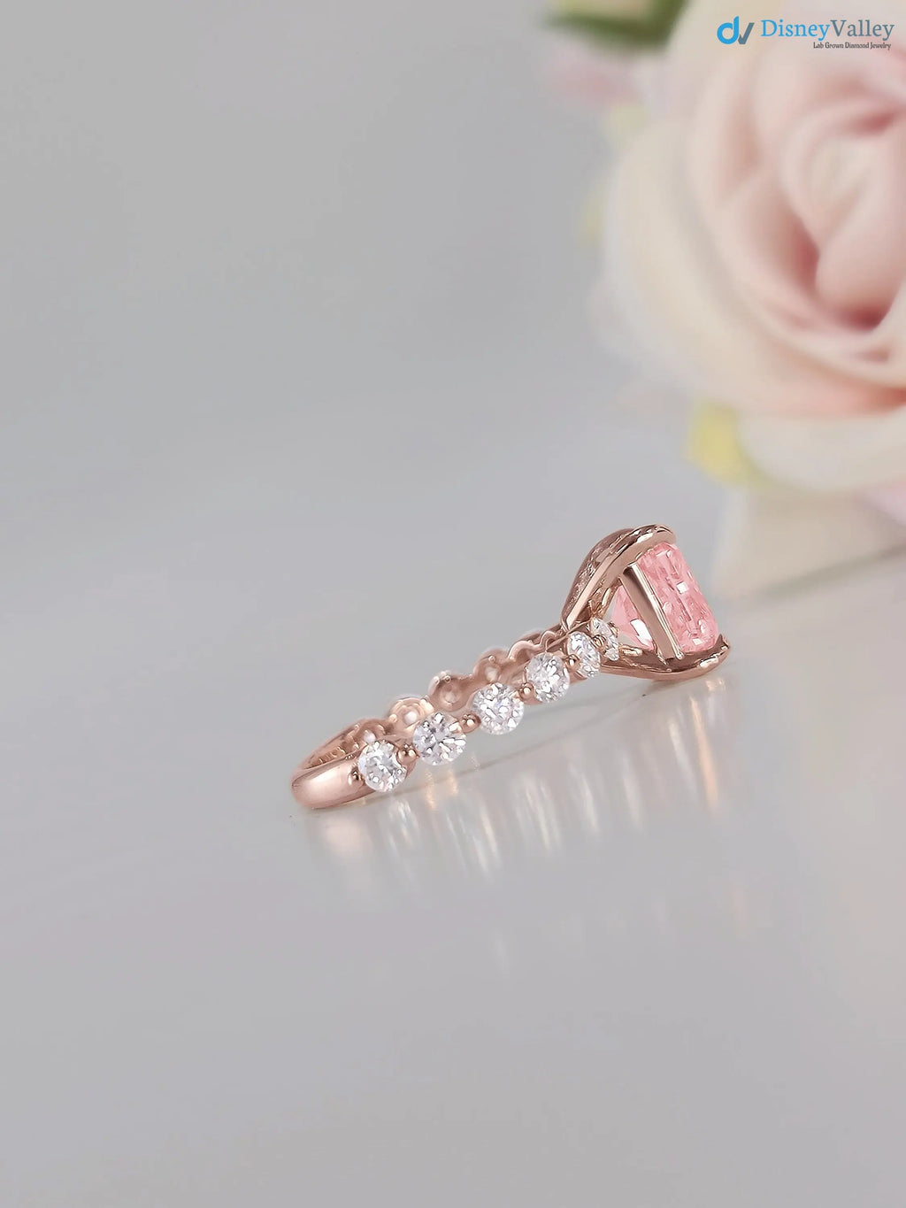 solid Rose Gold pink Cushion diamond engagement ring - DisneyValley