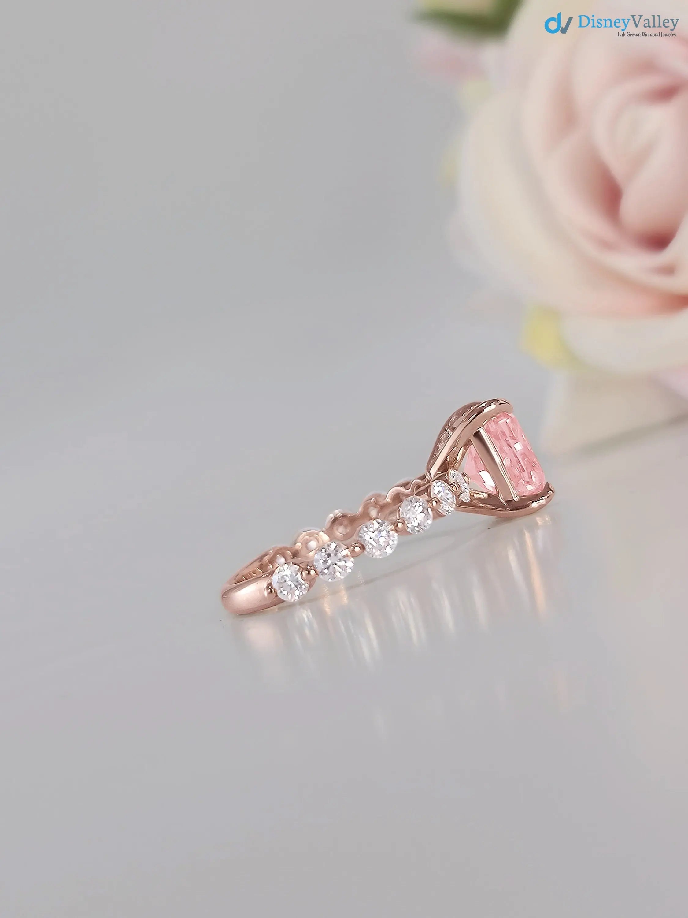 solid Rose Gold pink Cushion diamond engagement ring - DisneyValley