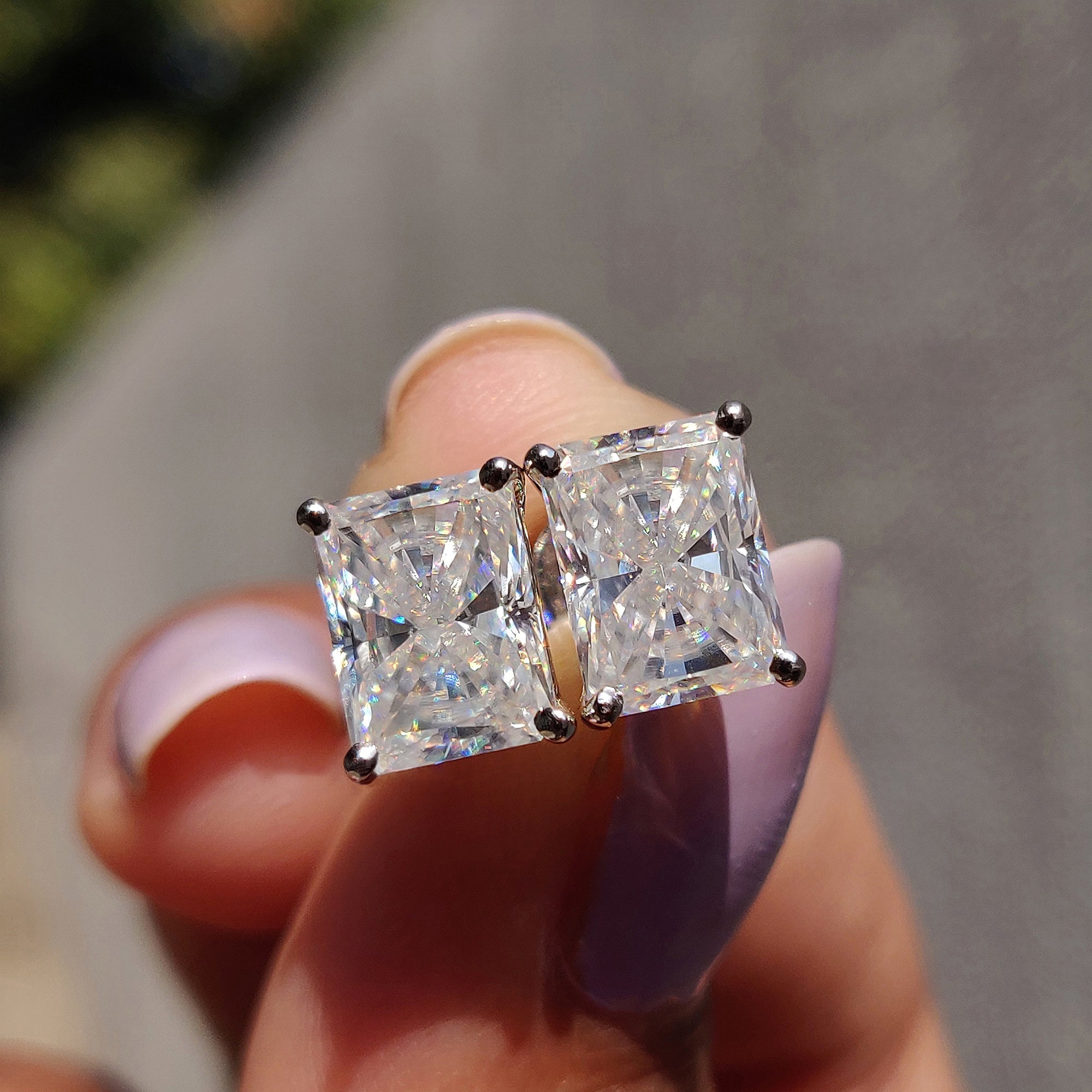 Radiant Cut Moissanite Earrings with Stud Design Main image