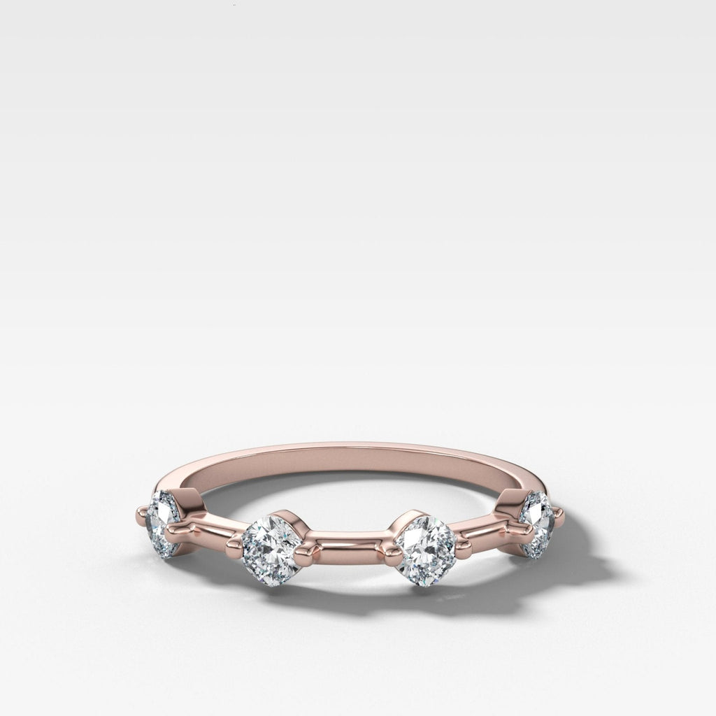 Spaced Compass Wedding Band with Four Cushion Cuts